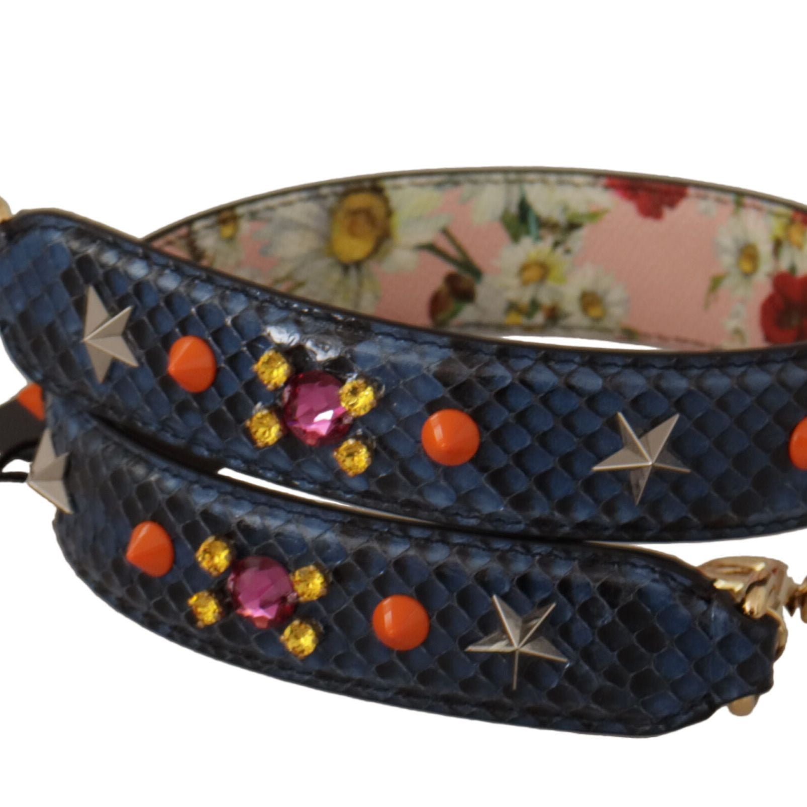 Dolce & Gabbana Blue Exotic Leather Crystals Reversible Shoulder Strap