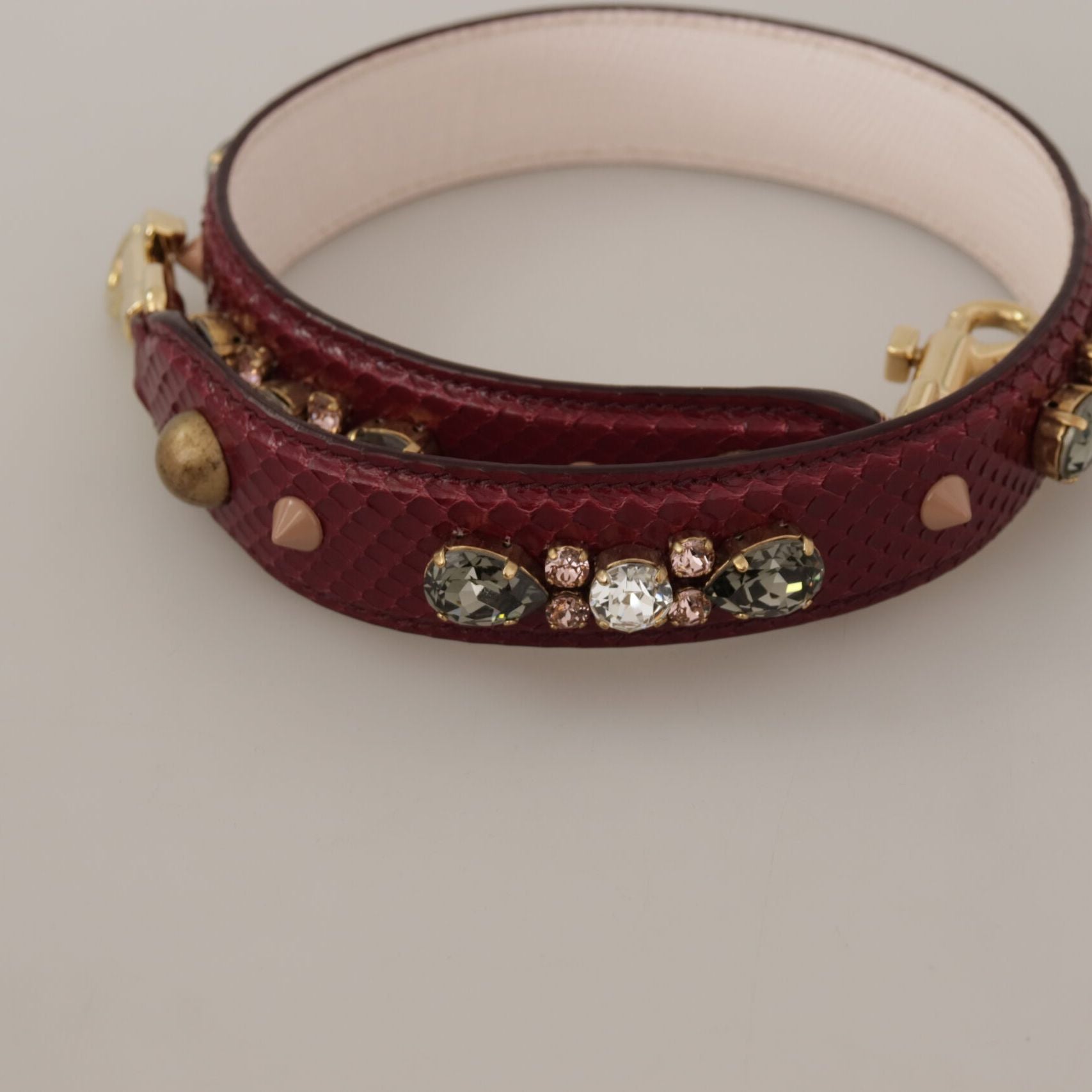 Dolce & Gabbana Bordeaux Leather Crystals Bag Shoulder Strap