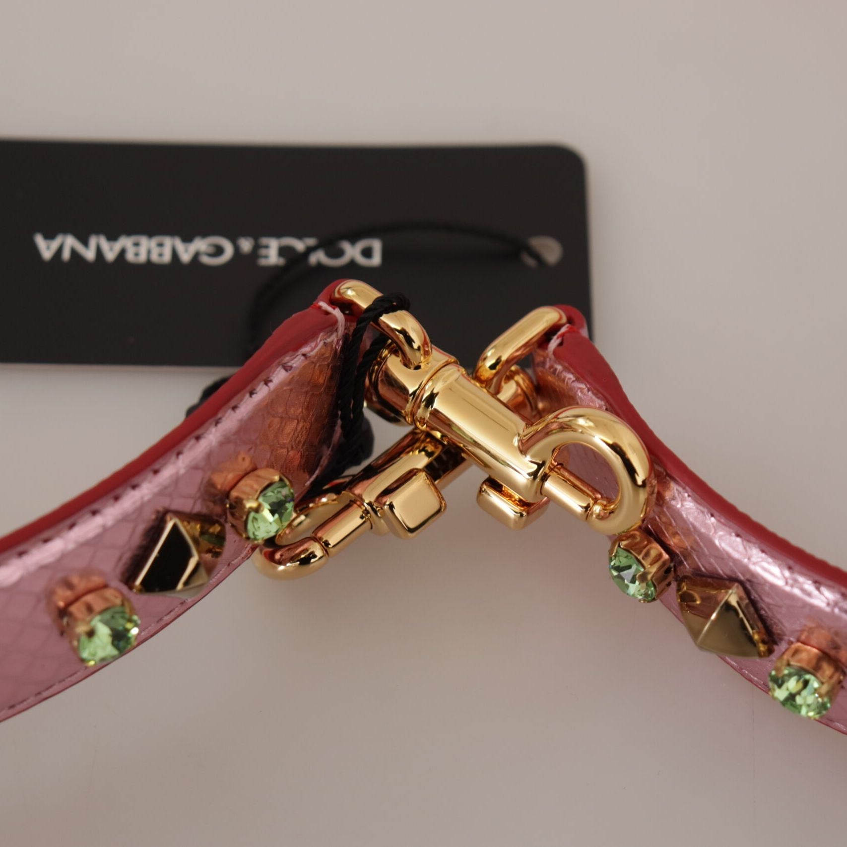 Dolce & Gabbana Metallic Pink Leather Studded Shoulder Strap