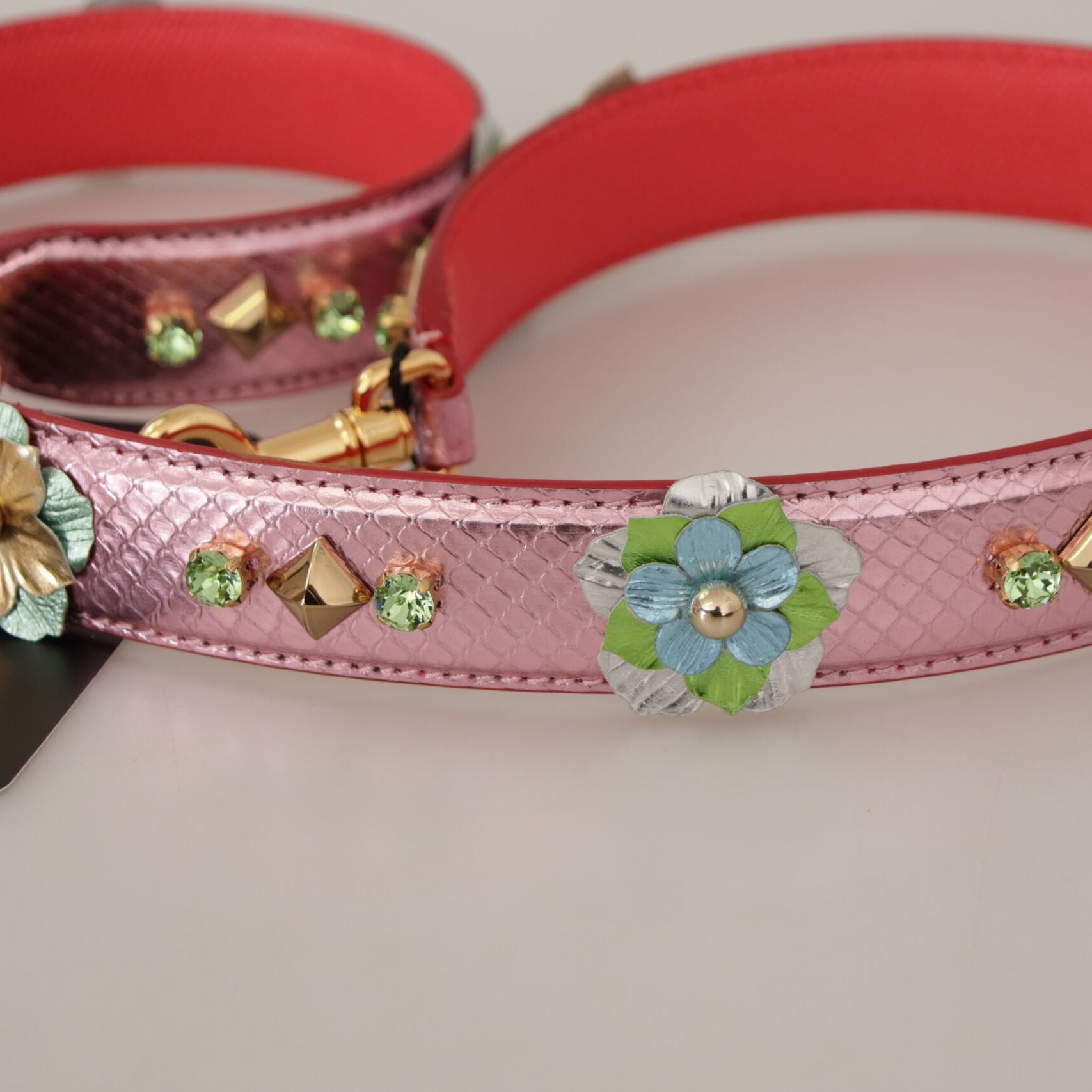 Dolce & Gabbana Metallic Pink Leather Studded Shoulder Strap