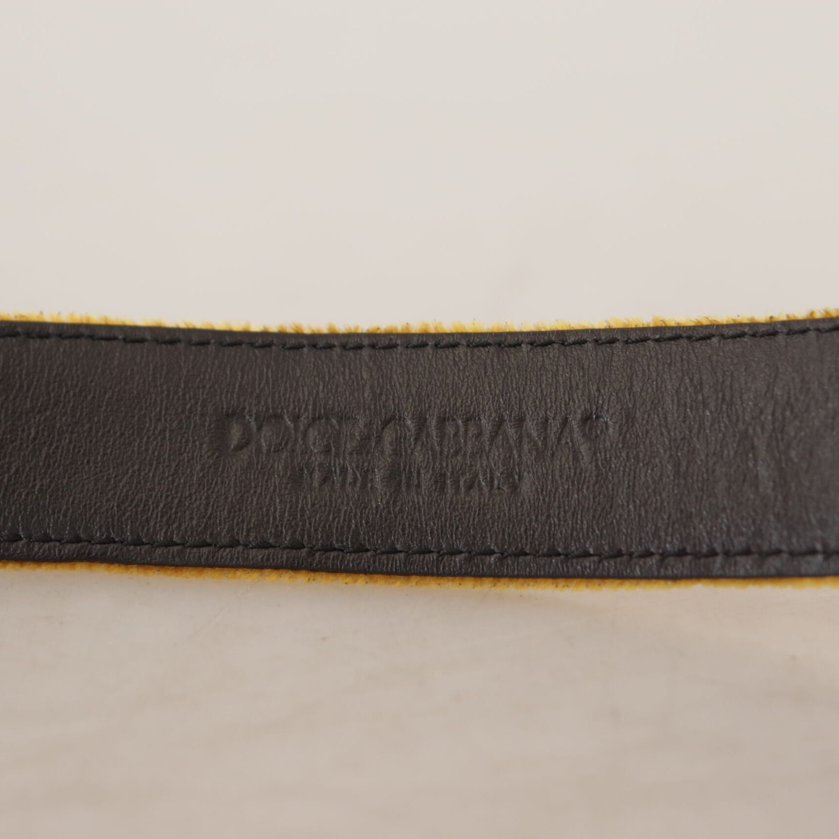 Dolce & Gabbana Mustard Velvet Gold Logo Engraved Metal Buckle Belt