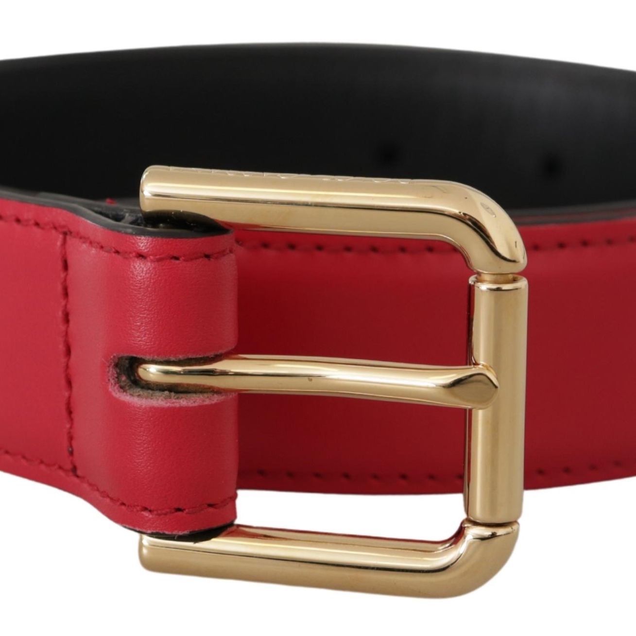Dolce & Gabbana Red Calf Leather Gold Tone Logo Metal Buckle Belt