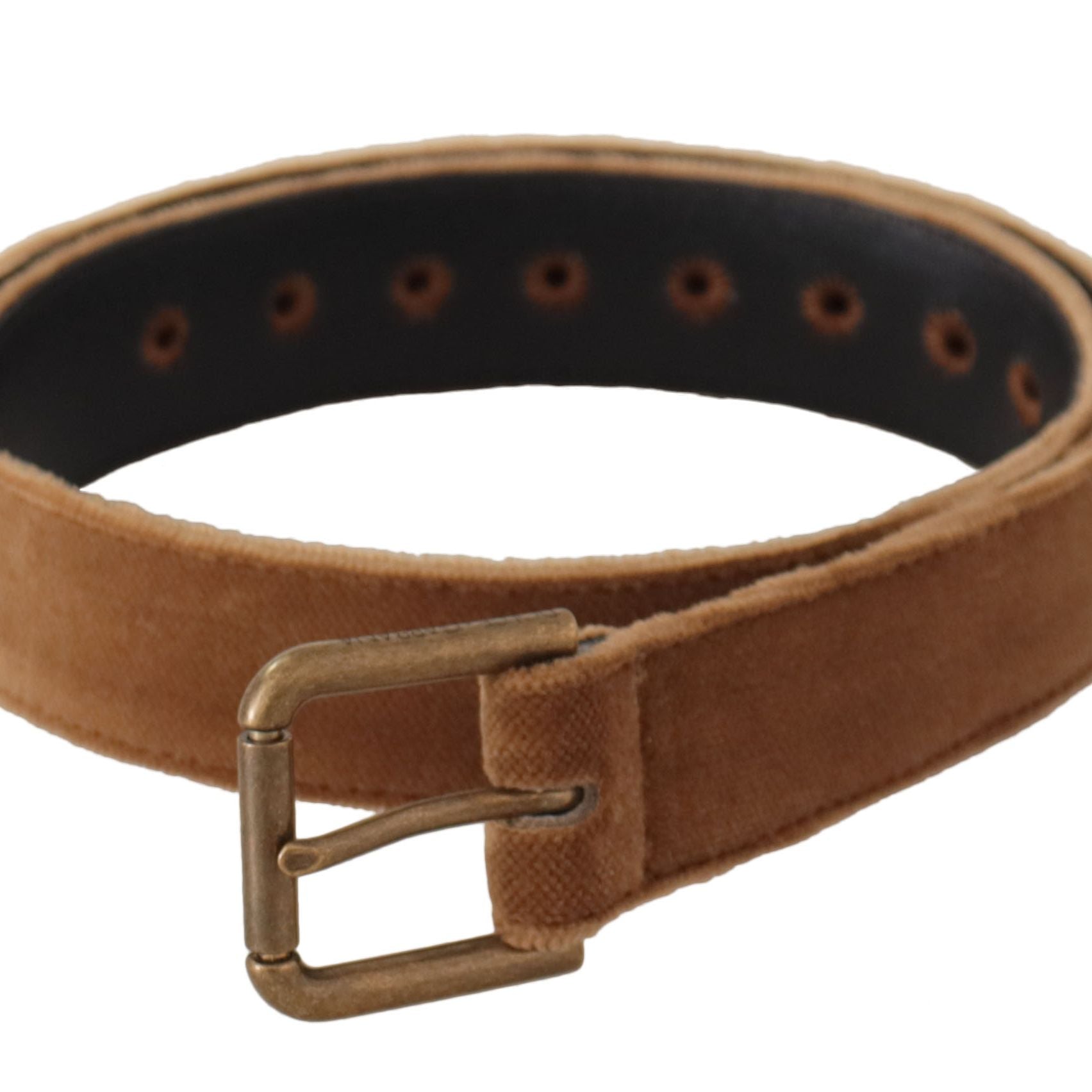 Dolce & Gabbana Brown Velvet Bronze Vintage Logo Metal Buckle Belt