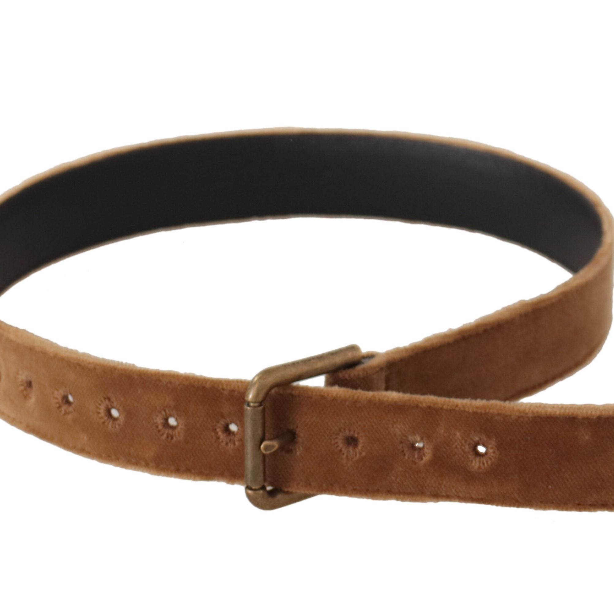 Dolce & Gabbana Brown Velvet Bronze Vintage Logo Metal Buckle Belt