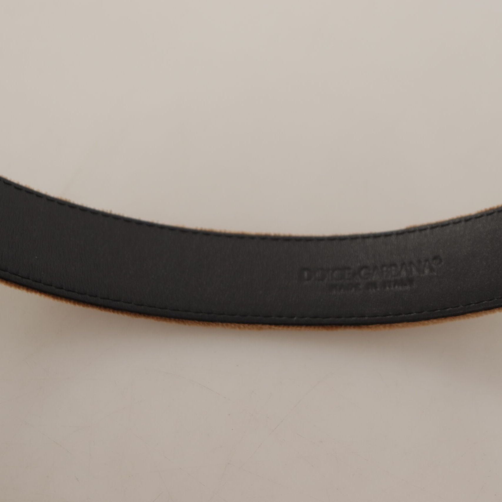 Dolce & Gabbana Brown Velvet Bronze Vintage Logo Metal Buckle Belt