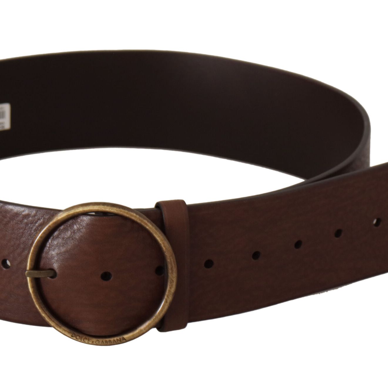 Dolce & Gabbana Brown Leather Wide Waist Logo Metal Round Buckle Belt