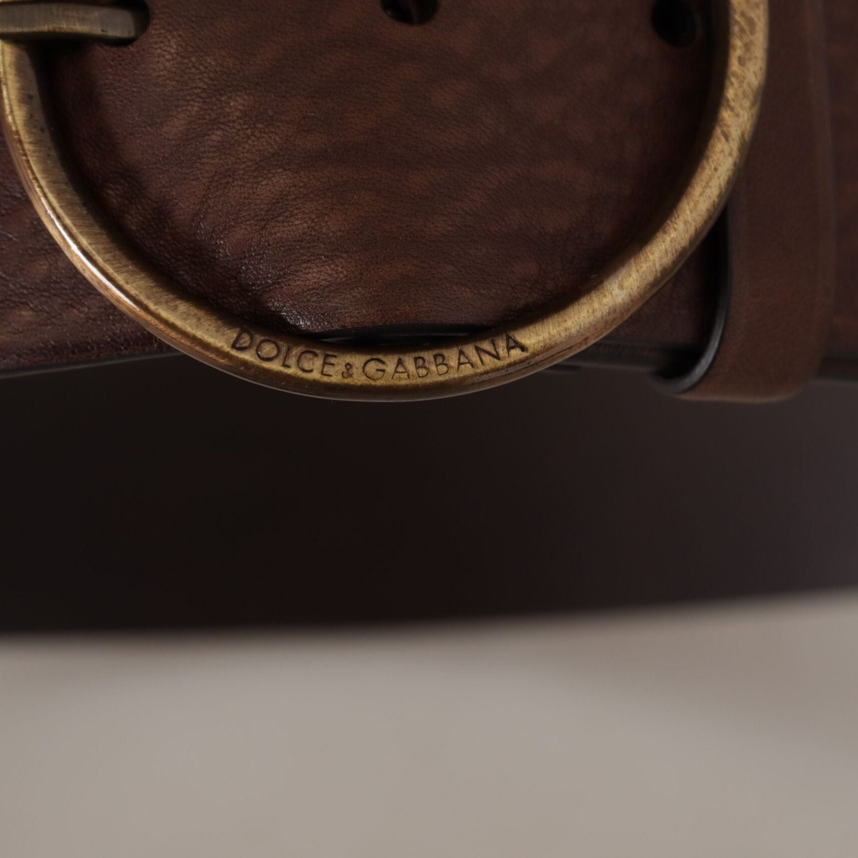 Dolce & Gabbana Brown Leather Wide Waist Logo Metal Round Buckle Belt