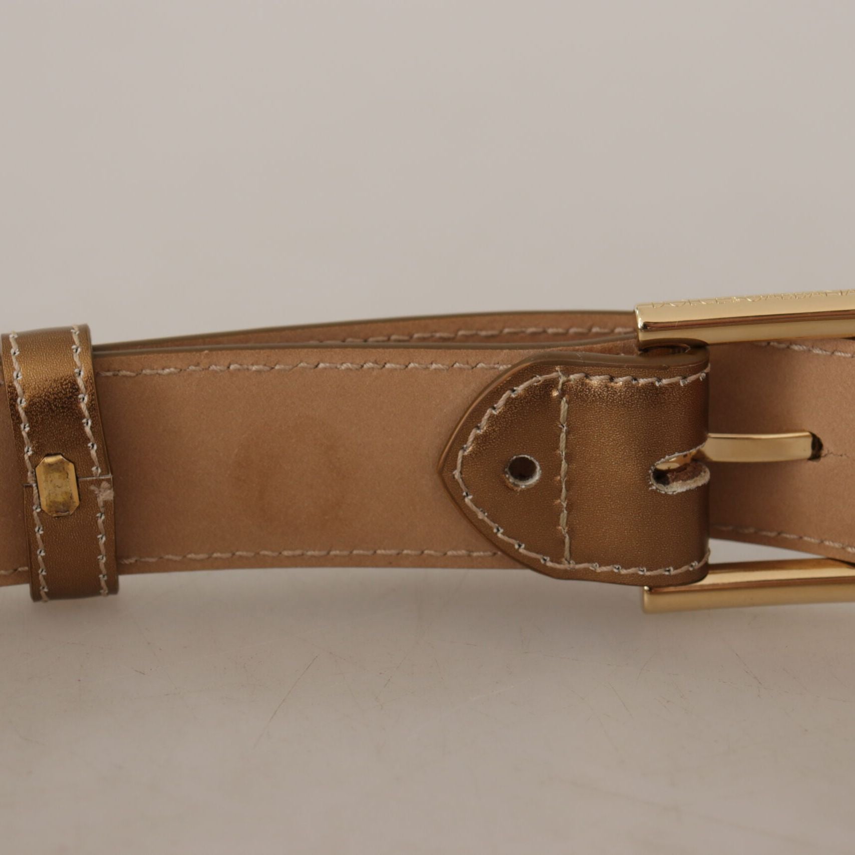 Dolce & Gabbana Bronze Calf Leather Gold Logo Waist Buckle Belt