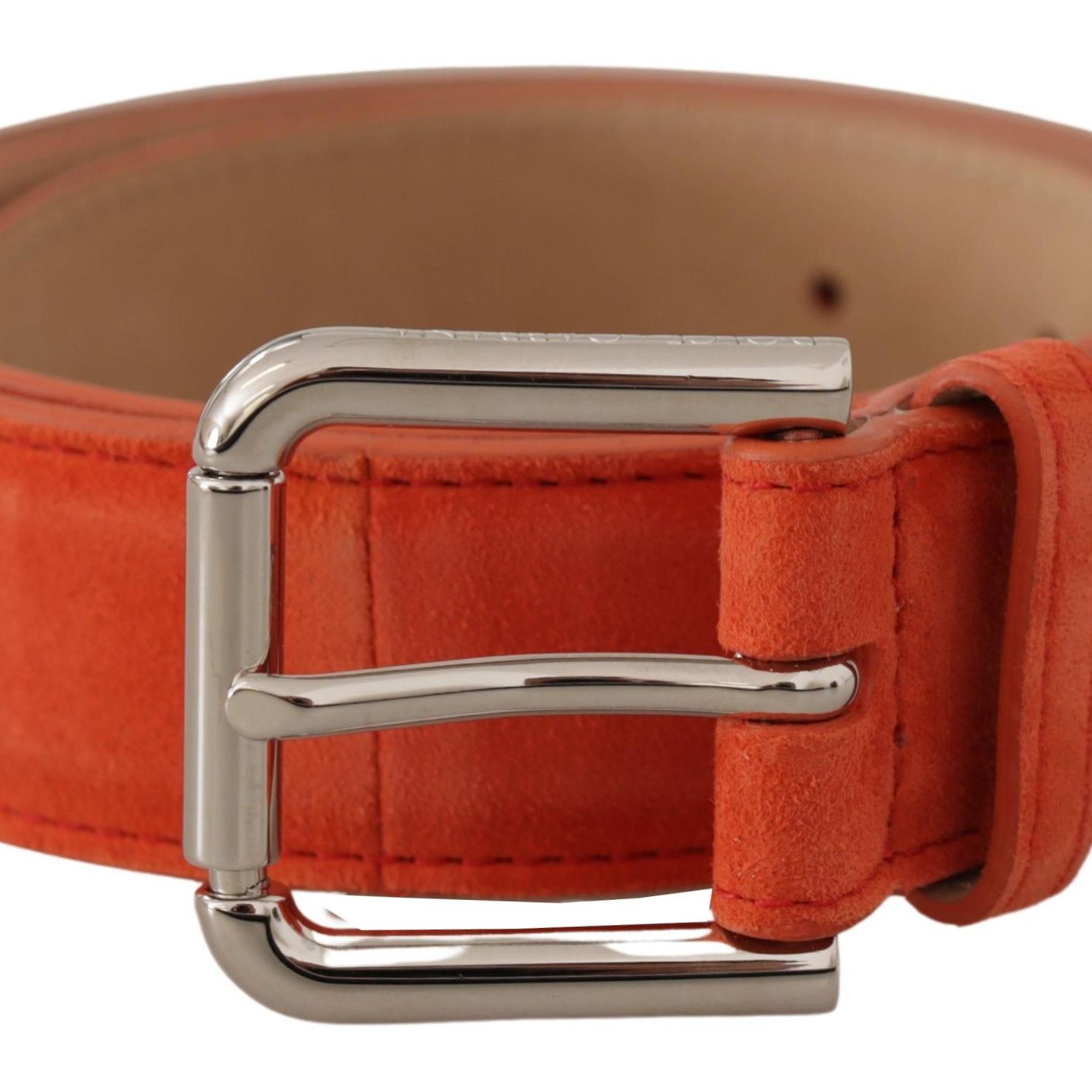 Dolce & Gabbana Orange Leather Suede Silver Logo Metal Buckle Belt