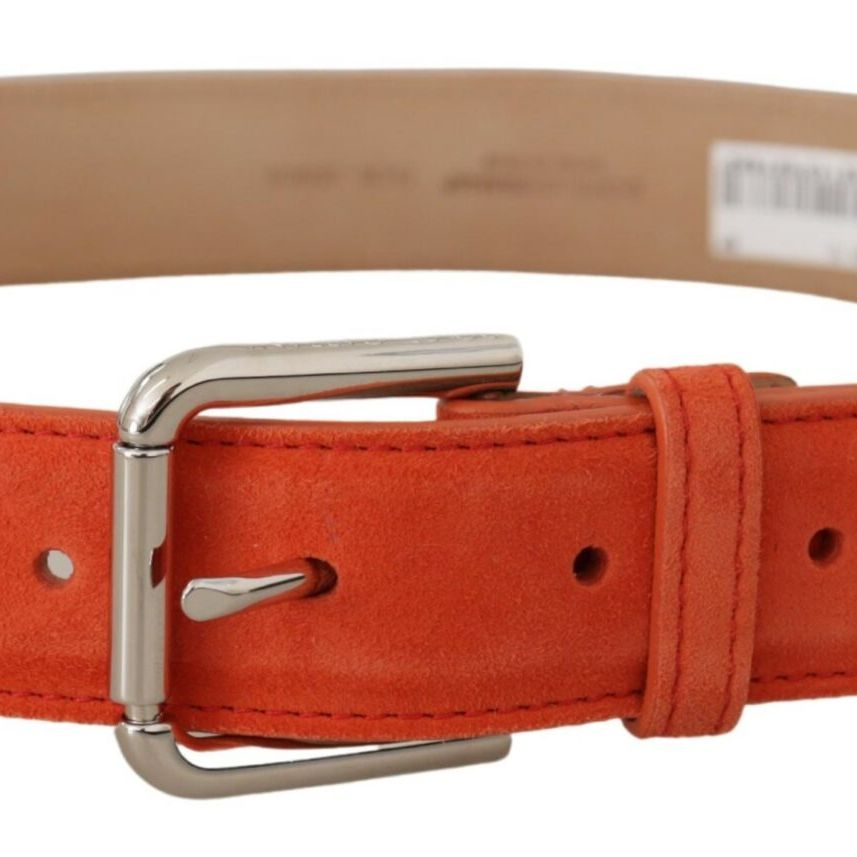Dolce & Gabbana Orange Leather Suede Silver Logo Metal Buckle Belt