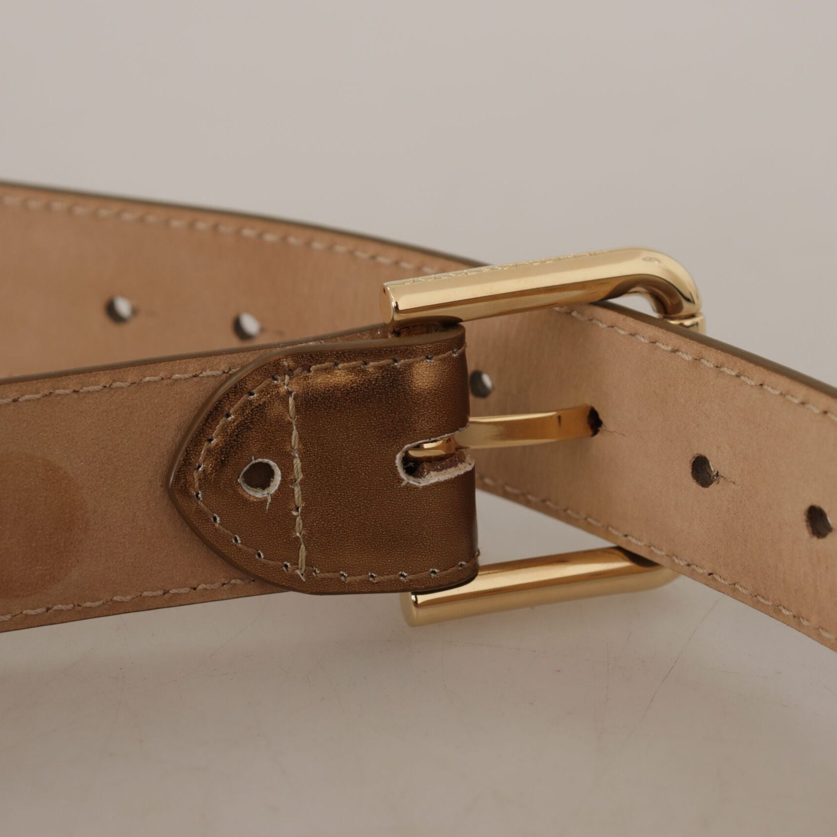 Dolce & Gabbana Bronze Leather Gold Logo Engraved Waist Buckle Belt