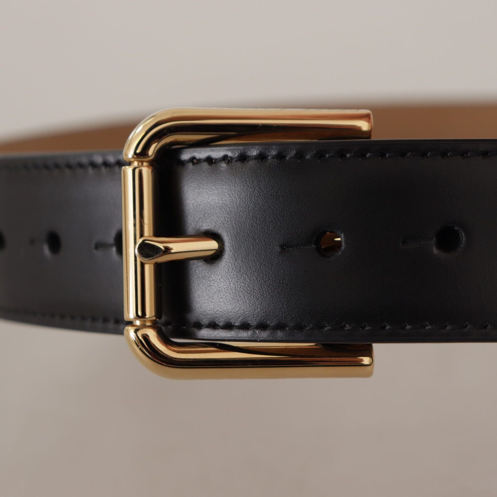Dolce & Gabbana Black Solid Leather Classic Gold Waist Buckle Belt