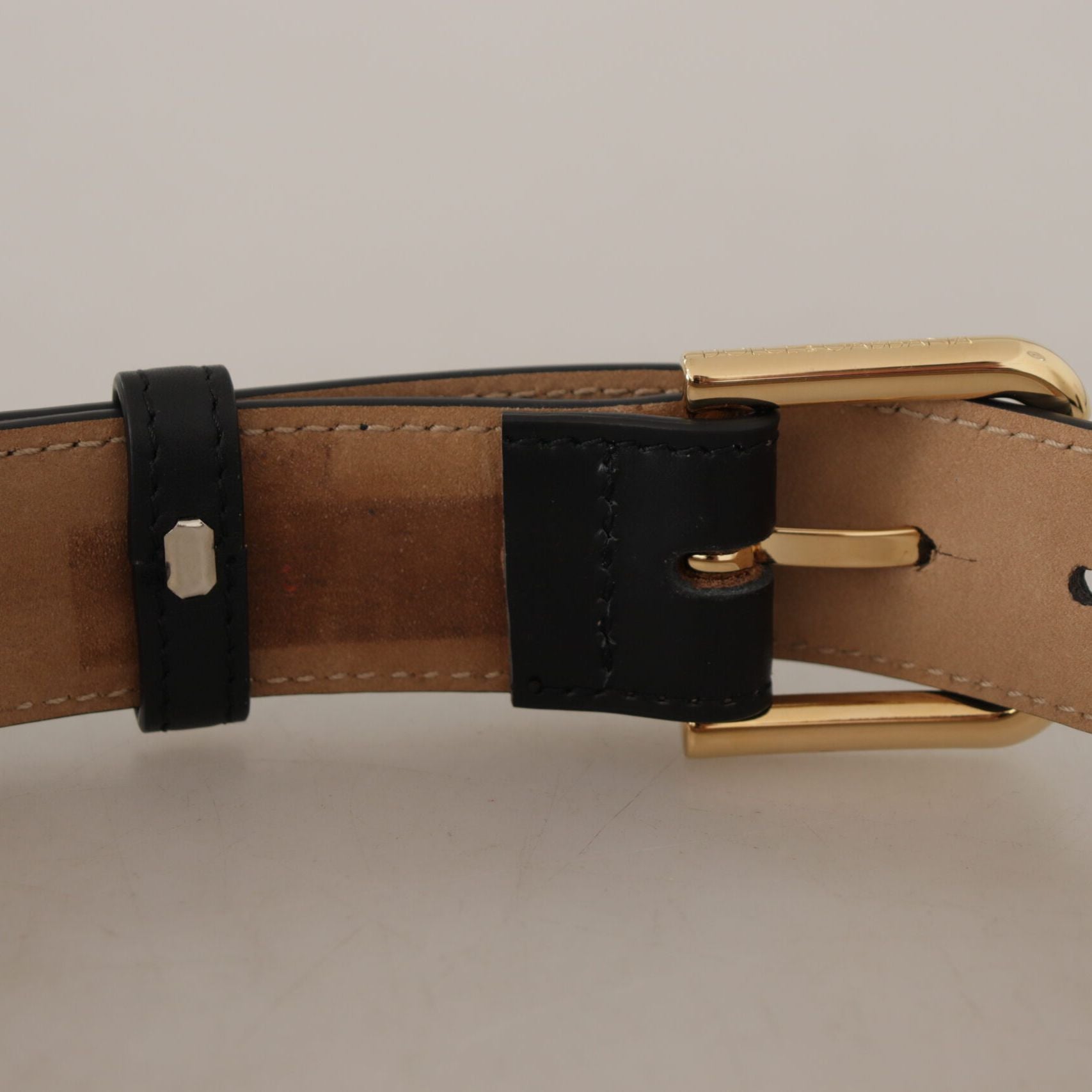 Dolce & Gabbana Black Solid Leather Classic Gold Waist Buckle Belt