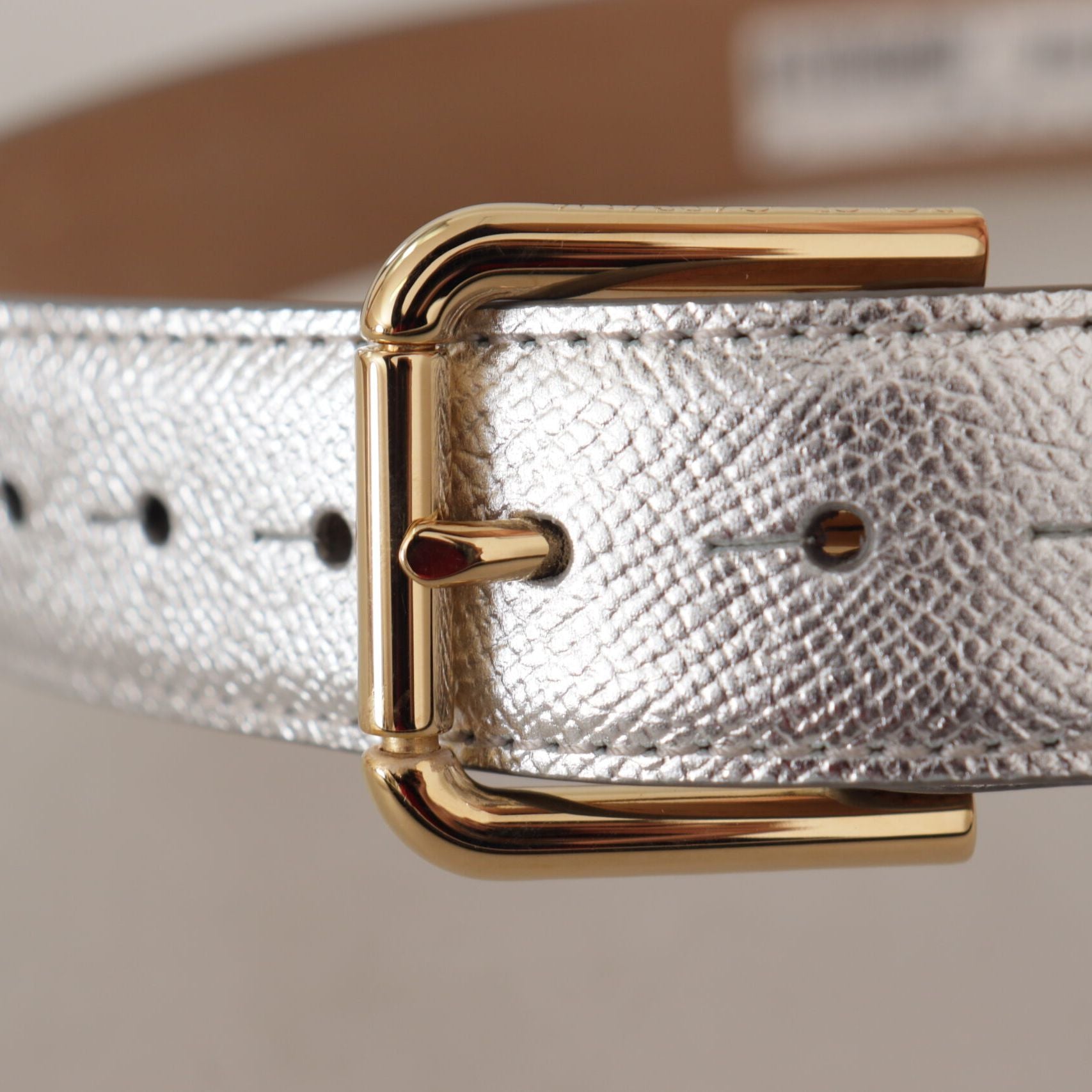 Dolce & Gabbana Silver Leather Gold Tone Logo Metal Waist Buckle Belt