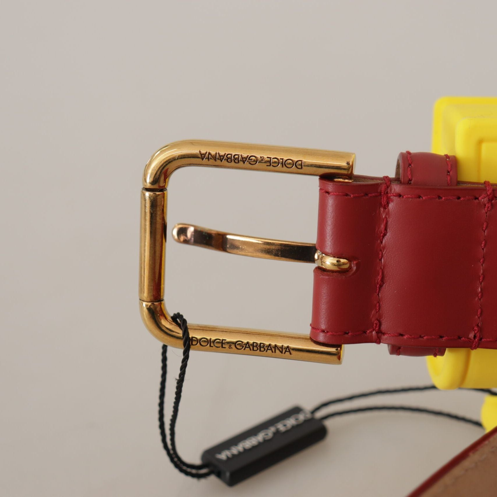 Dolce & Gabbana Red Leather Yellow DEVOTION Heart Bag Buckle Belt