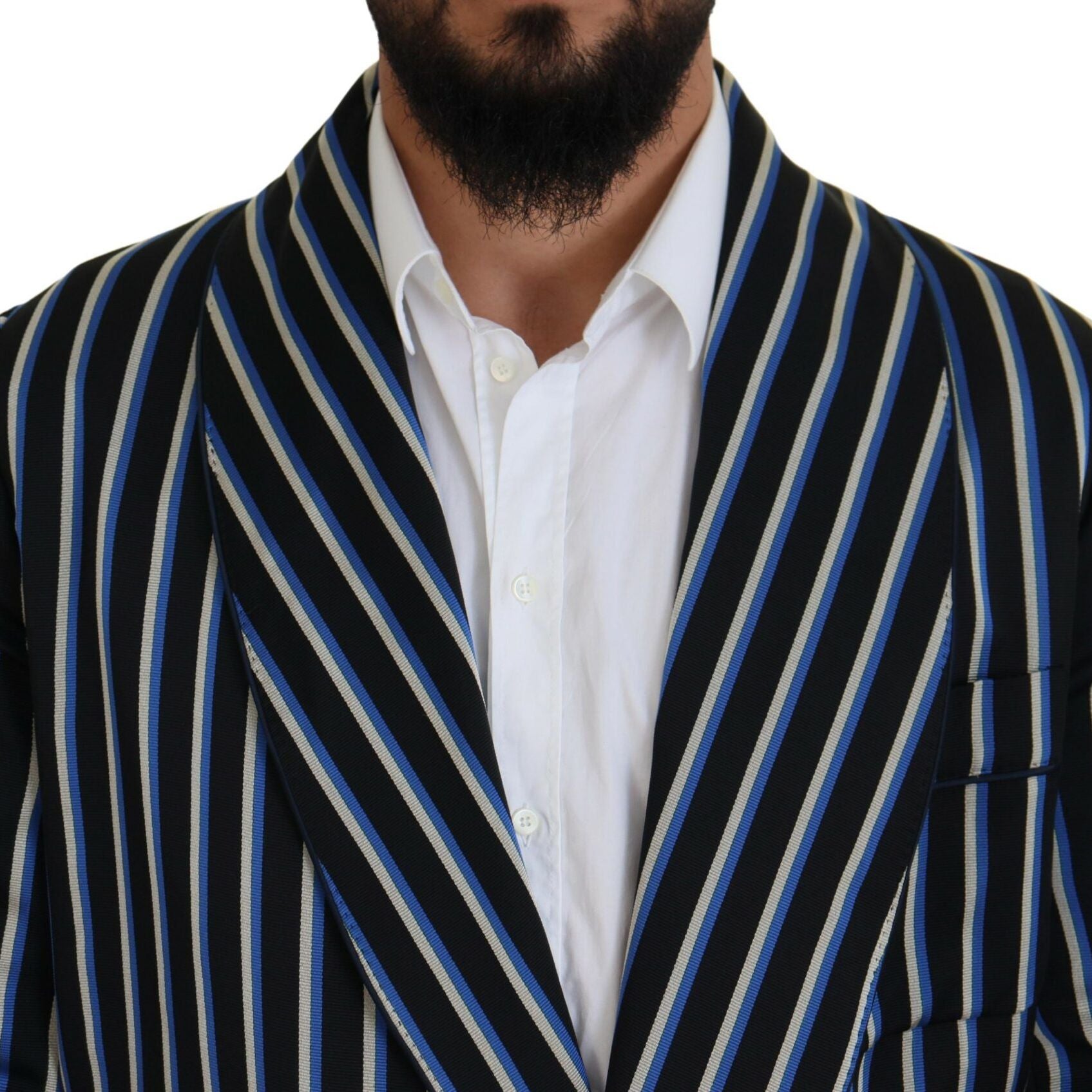 Dolce & Gabbana Black Blue Martini Printed Lining Robe