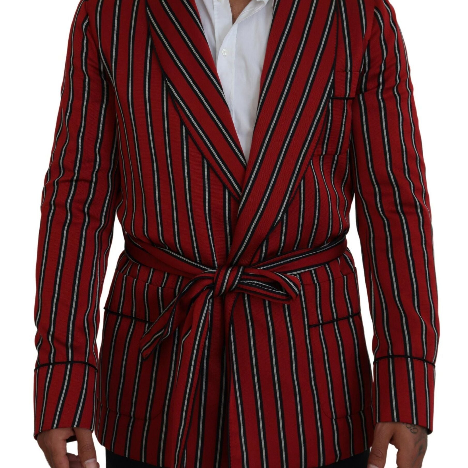 Dolce & Gabbana Red Striped Martini Printed Lining Robe