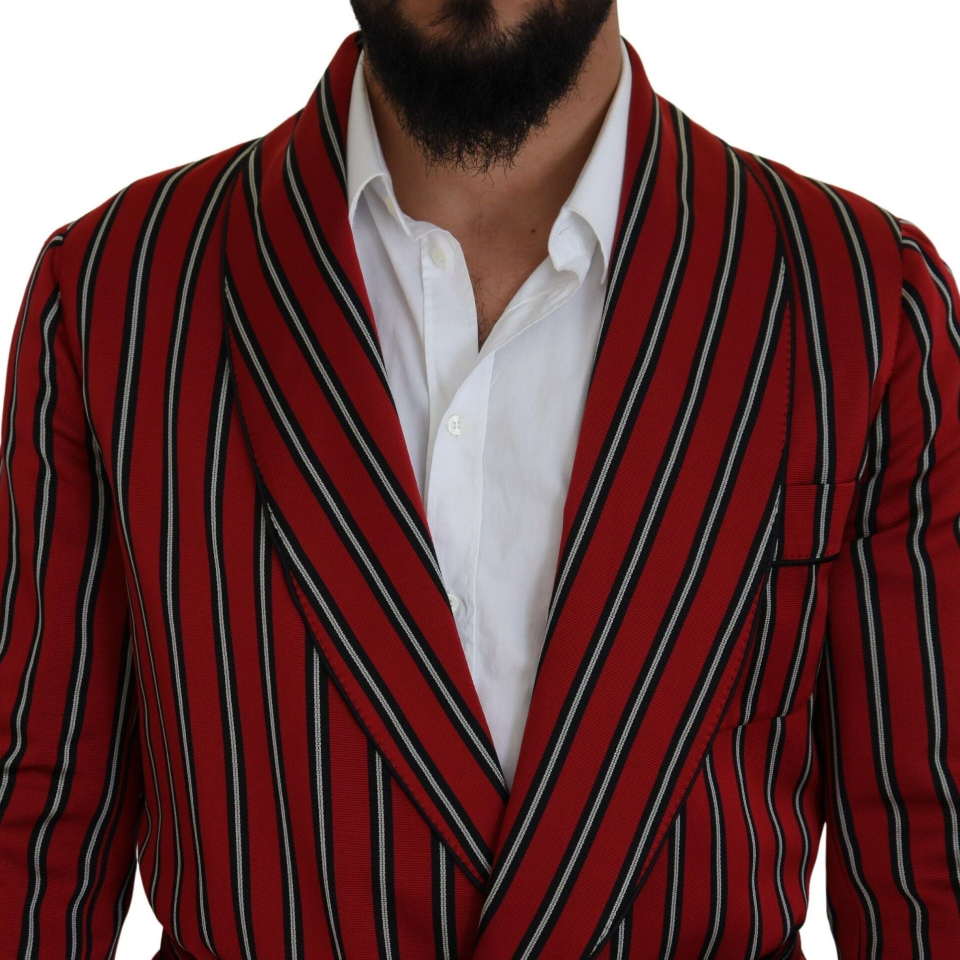 Dolce & Gabbana Red Striped Martini Printed Lining Robe