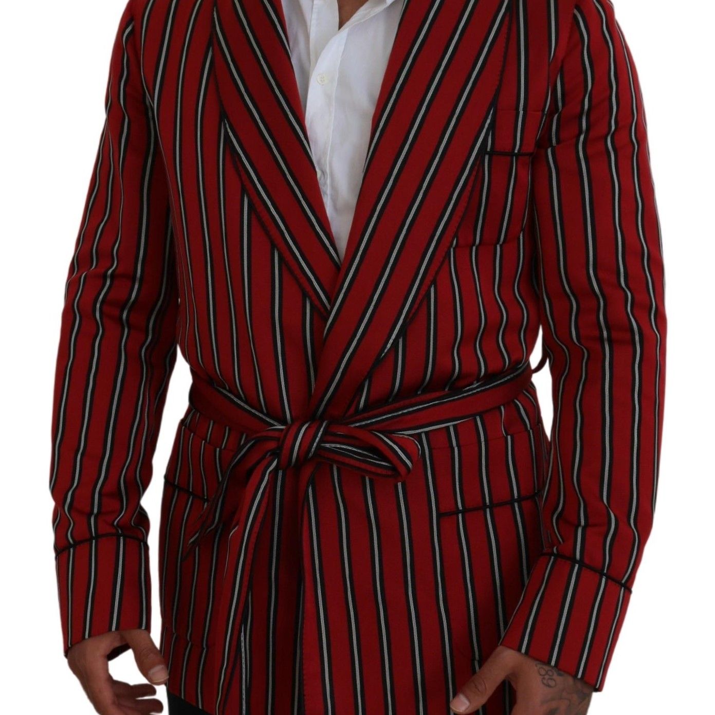 Dolce & Gabbana Red Striped Martini Printed Lining Robe