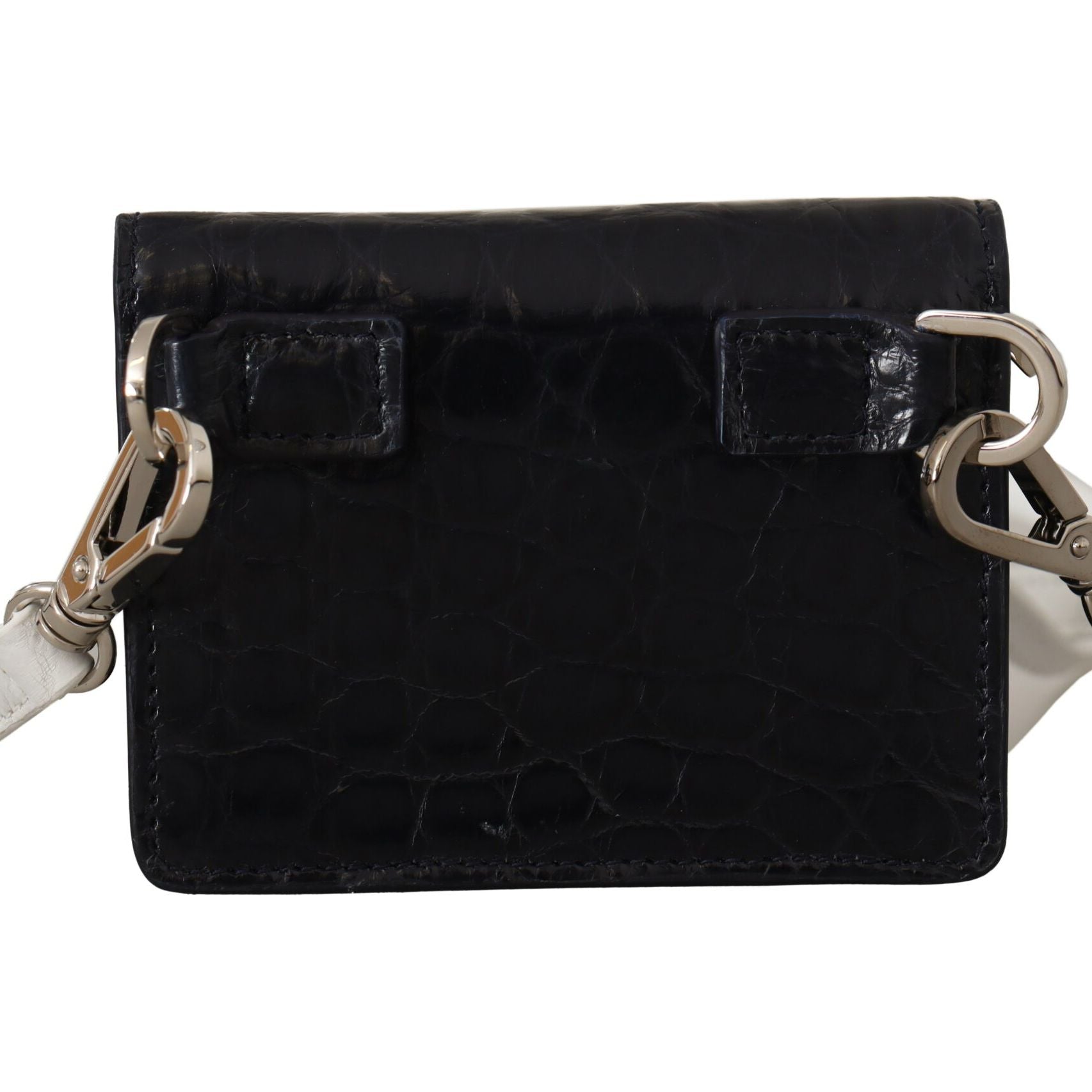 Dolce & Gabbana Blue White Caiman Leather Strap Card Holder Wallet