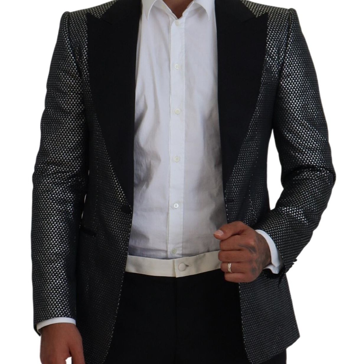 Dolce & Gabbana Black Silver Jacquard Slim Fit Jacket Blazer