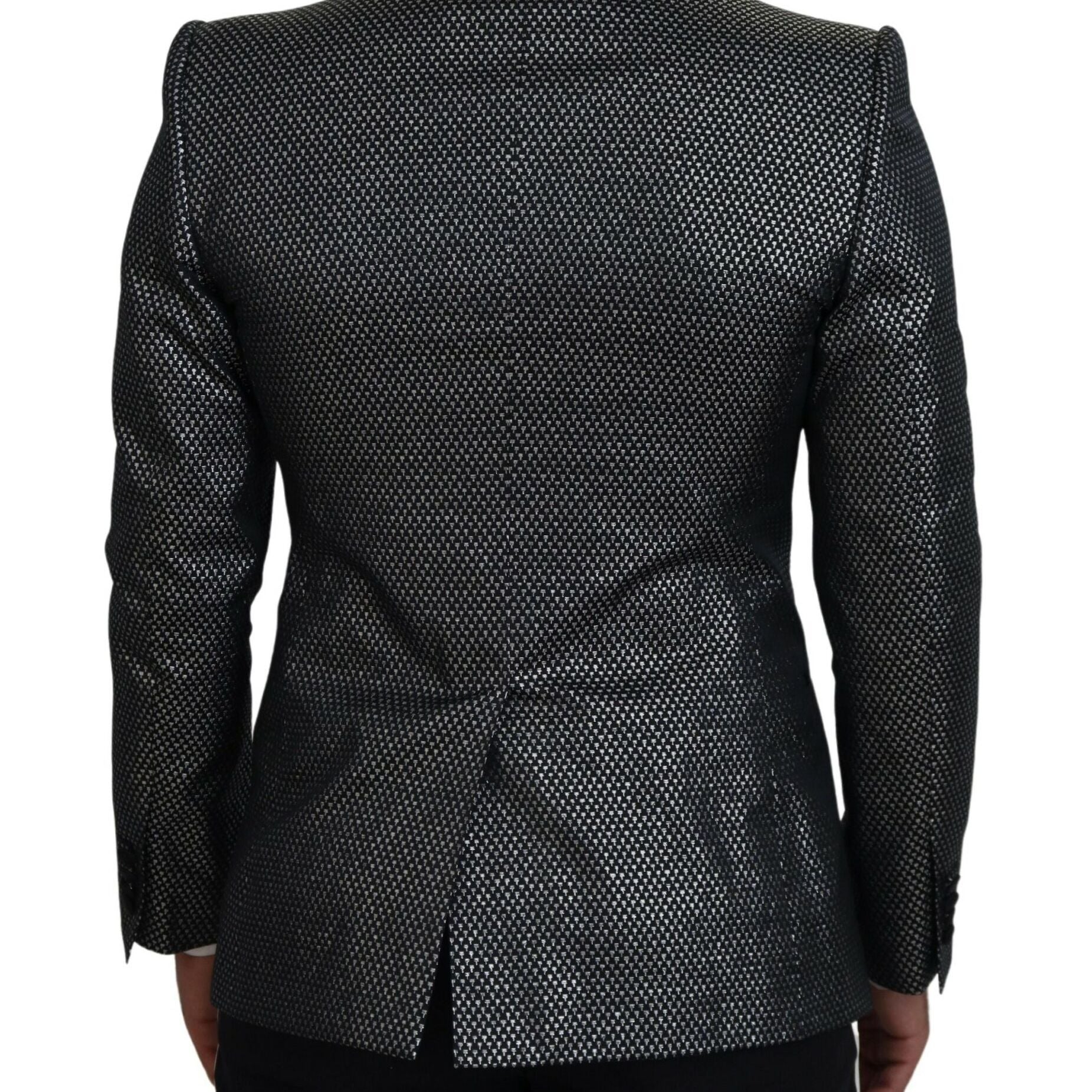 Dolce & Gabbana Black Silver Jacquard Slim Fit Jacket Blazer