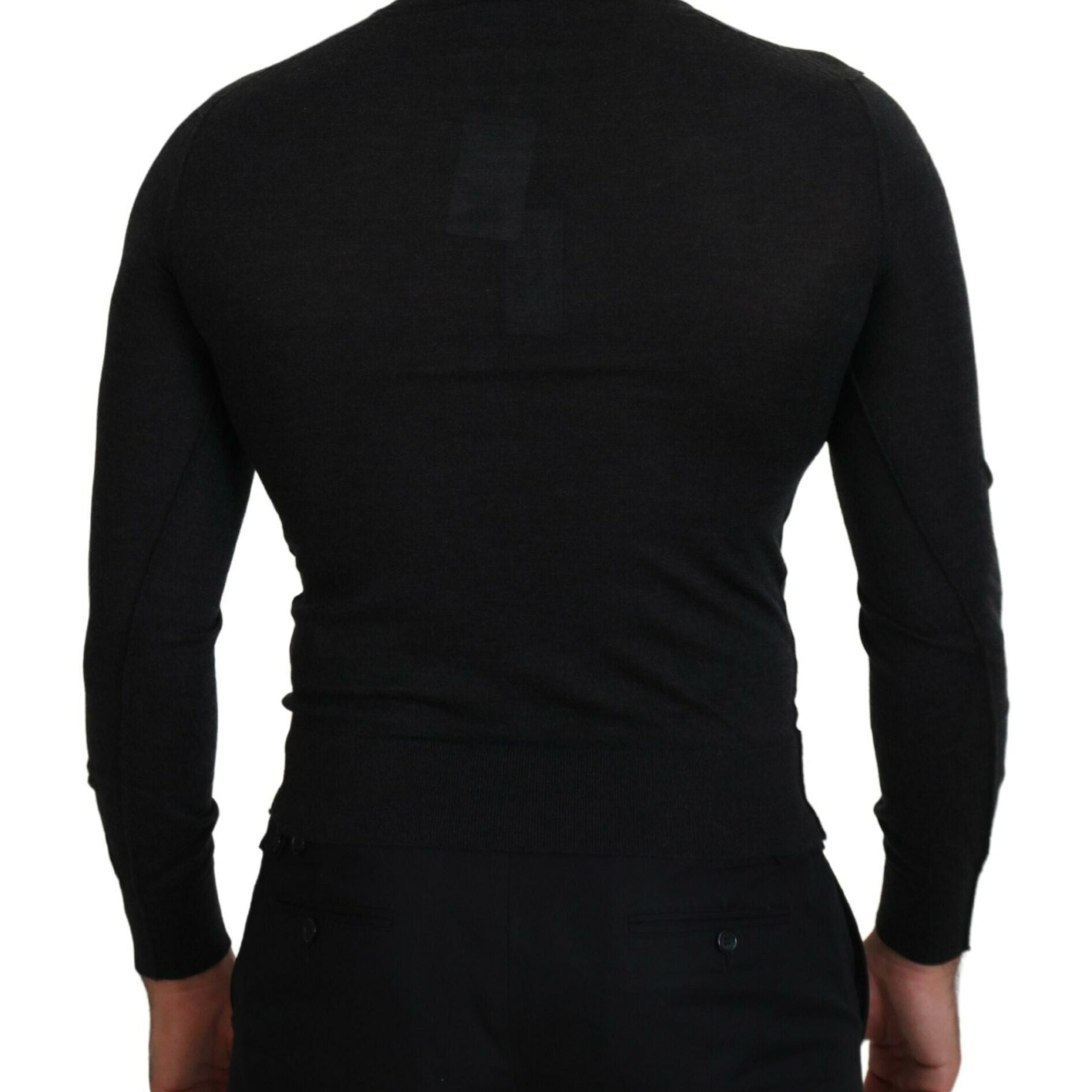 Dolce & Gabbana Gray Cashmere V-neck Gold Heart Sweater