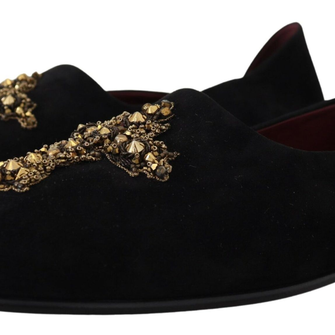 Dolce & Gabbana Black Suede Gold Cross Slip On Loafers Shoes
