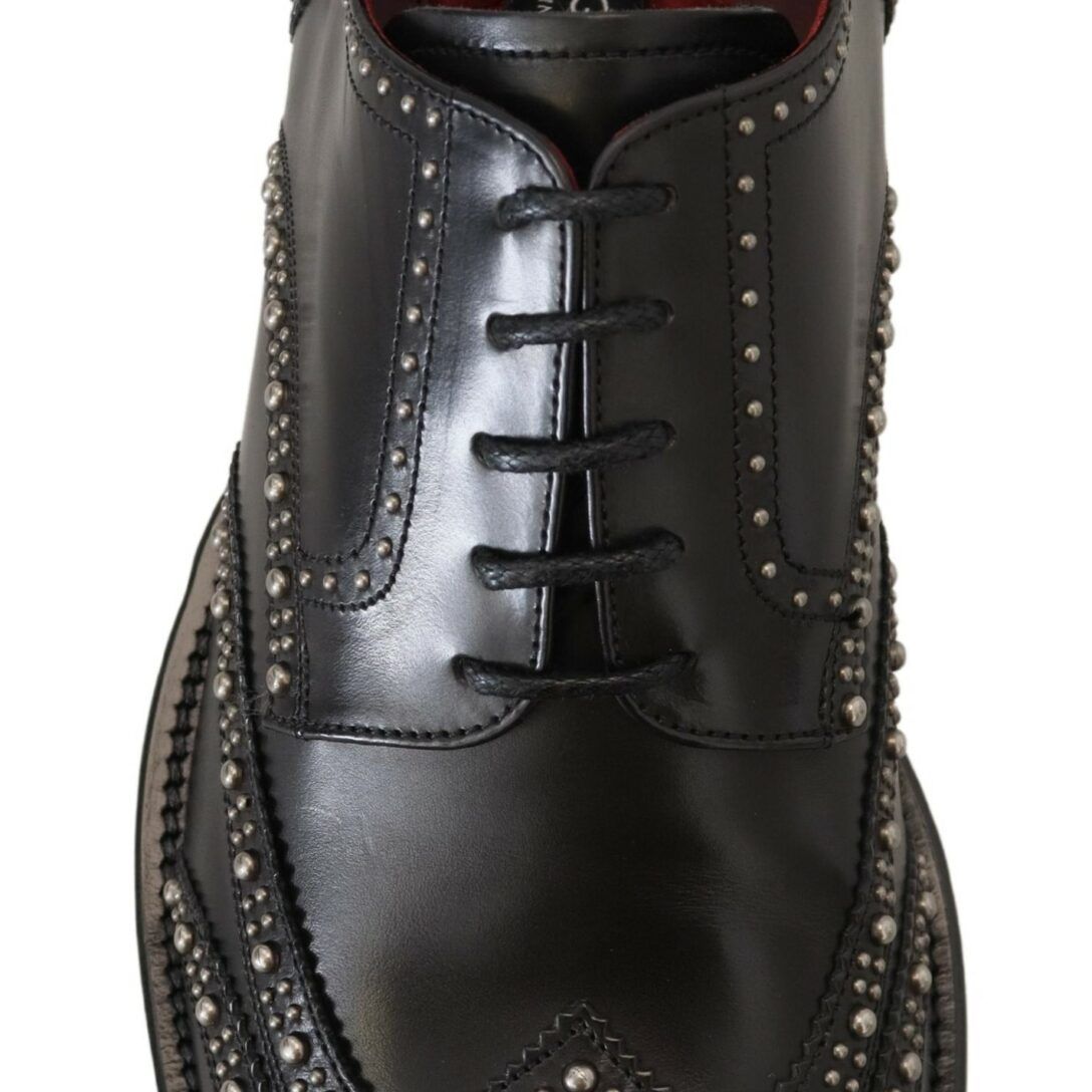 Dolce & Gabbana Black Leather Derby Dress Studded Shoes