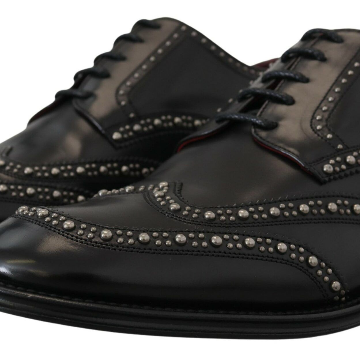Dolce & Gabbana Black Leather Derby Dress Studded Shoes
