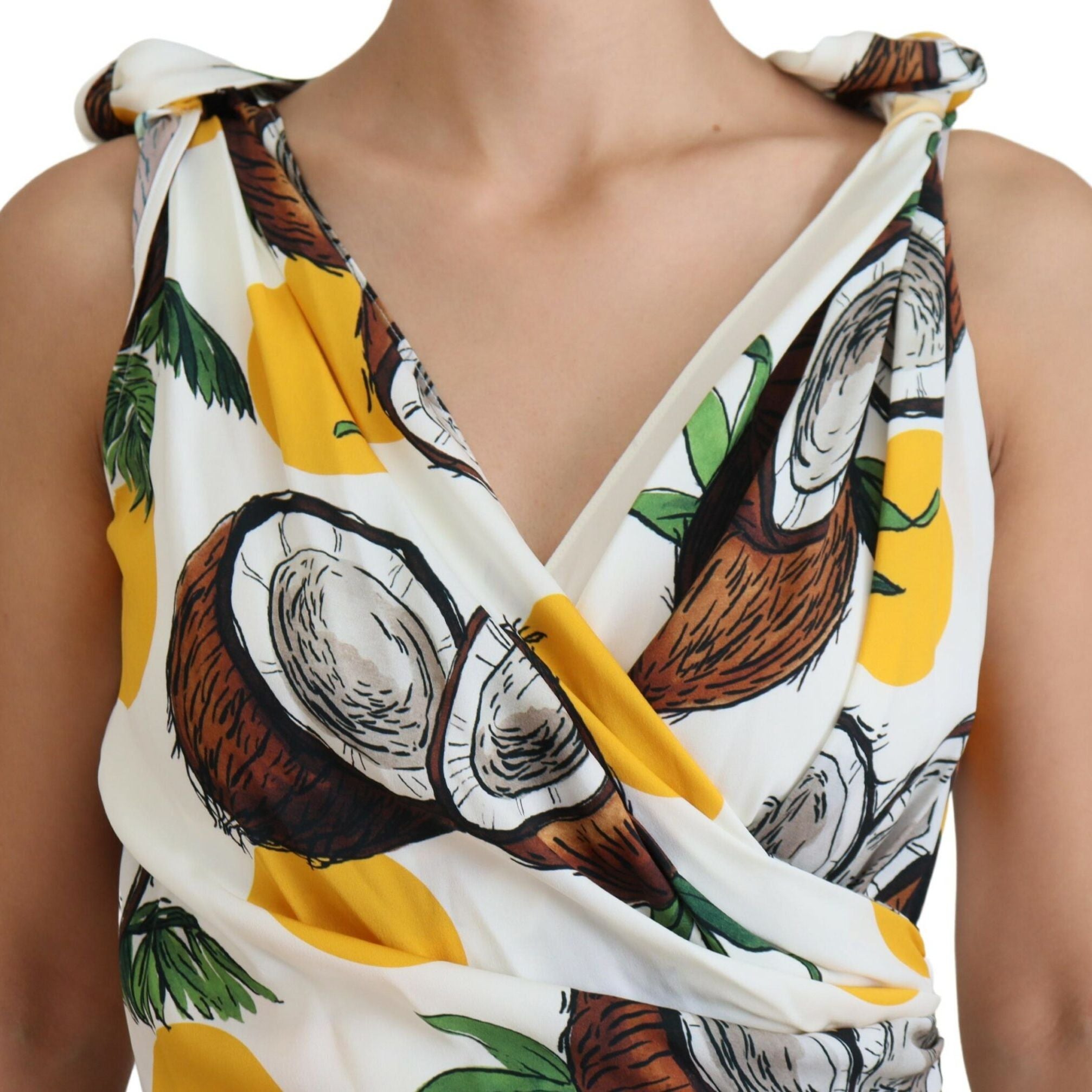 Dolce & Gabbana White Coconut Print Sheath Mini Silk Dress