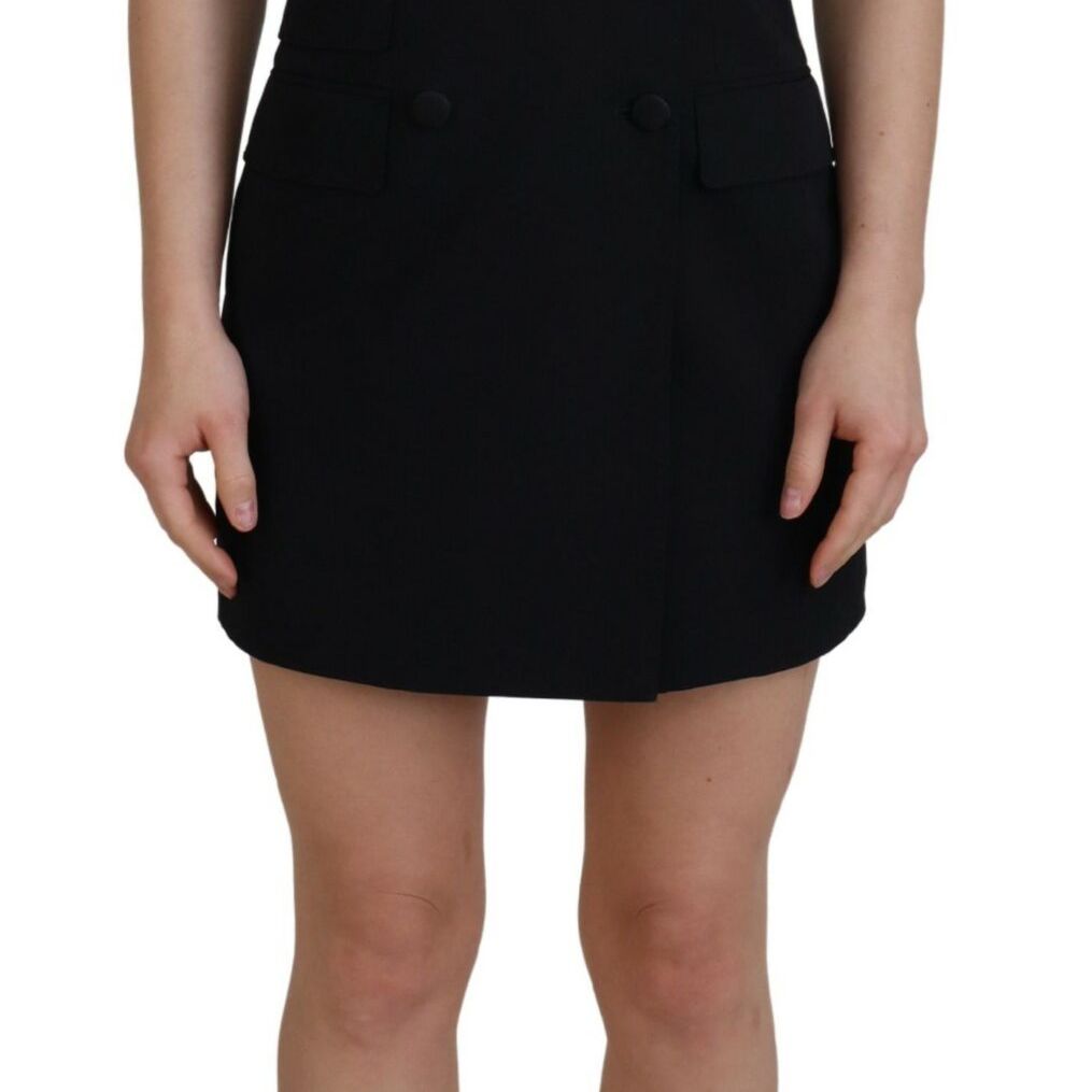Dolce & Gabbana Black Fit Wool Stretch Sheath Mini Dress