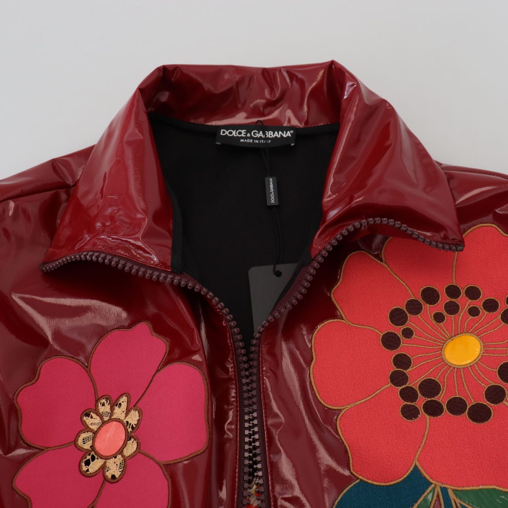 Dolce & Gabbana Maroon Floral Full Zip Polyester Women Jacket