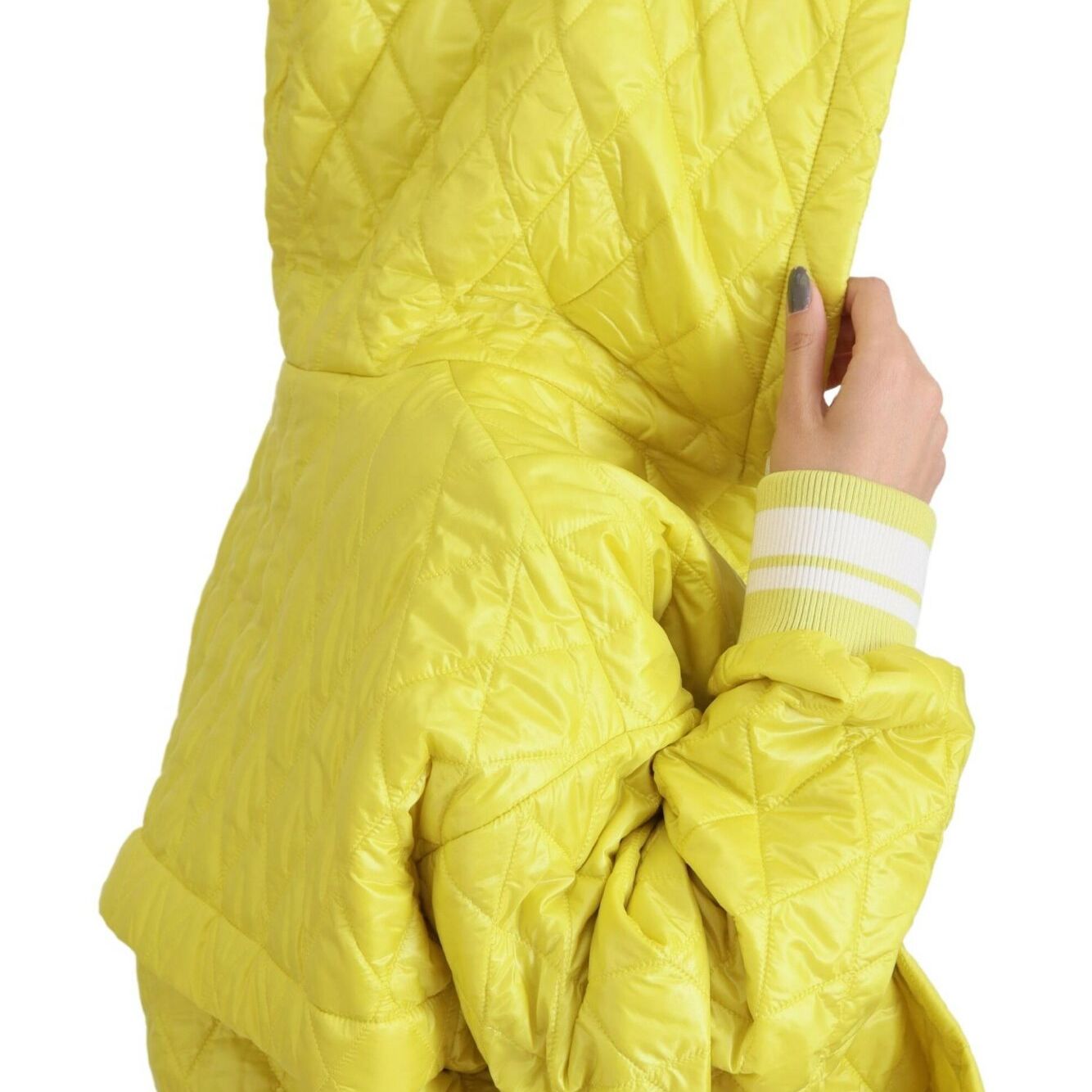 Dolce & Gabbana Yellow Nylon Quilted Hooded Pullover Jacket
