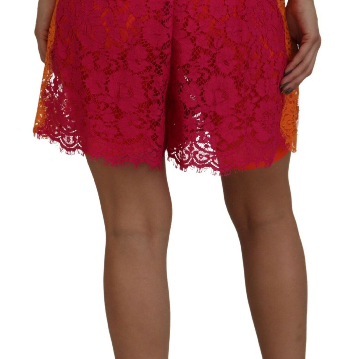 Dolce & Gabbana Pink Orange Lace Cotton High Waist Shorts