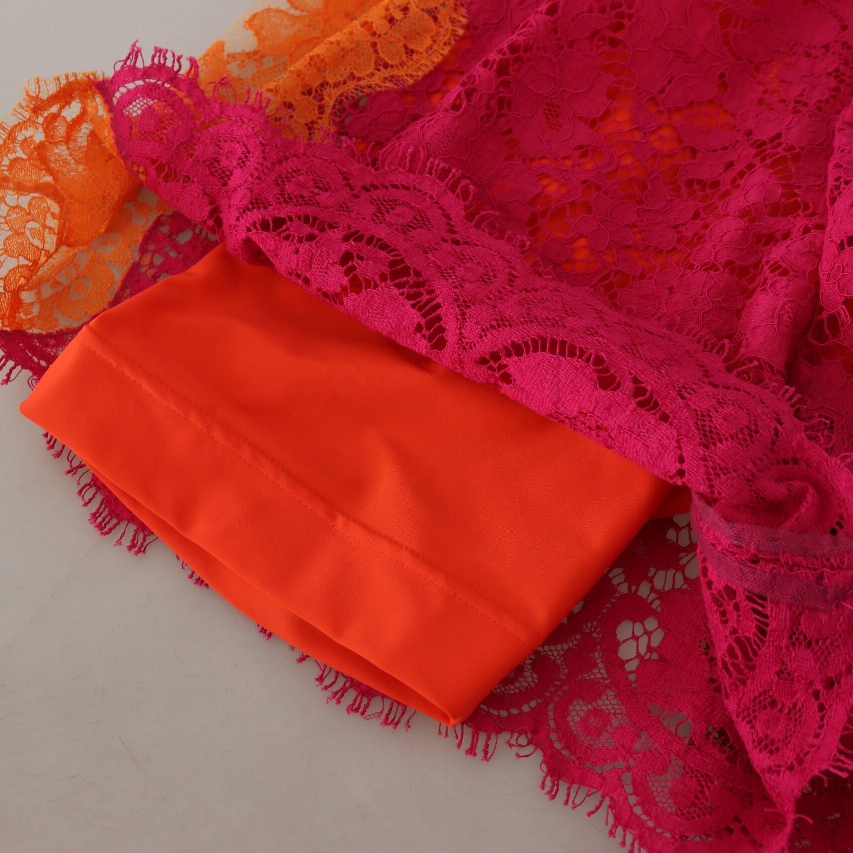 Dolce & Gabbana Pink Orange Lace Cotton High Waist Shorts
