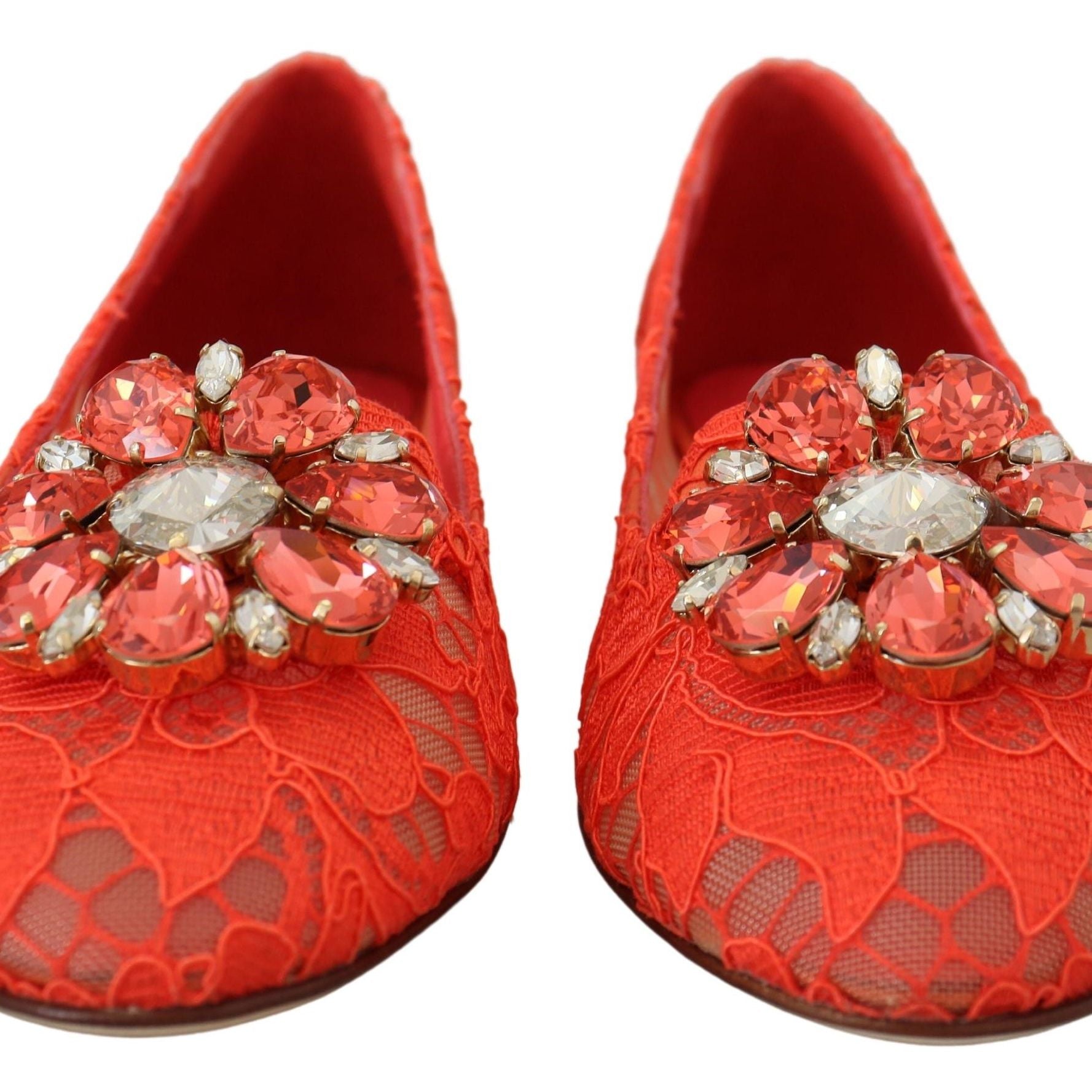 Dolce & Gabbana Red Taormina Lace Crystals Ballet Flats Shoes
