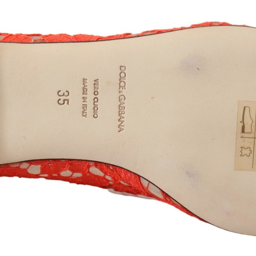 Dolce & Gabbana Red Taormina Lace Crystals Ballet Flats Shoes