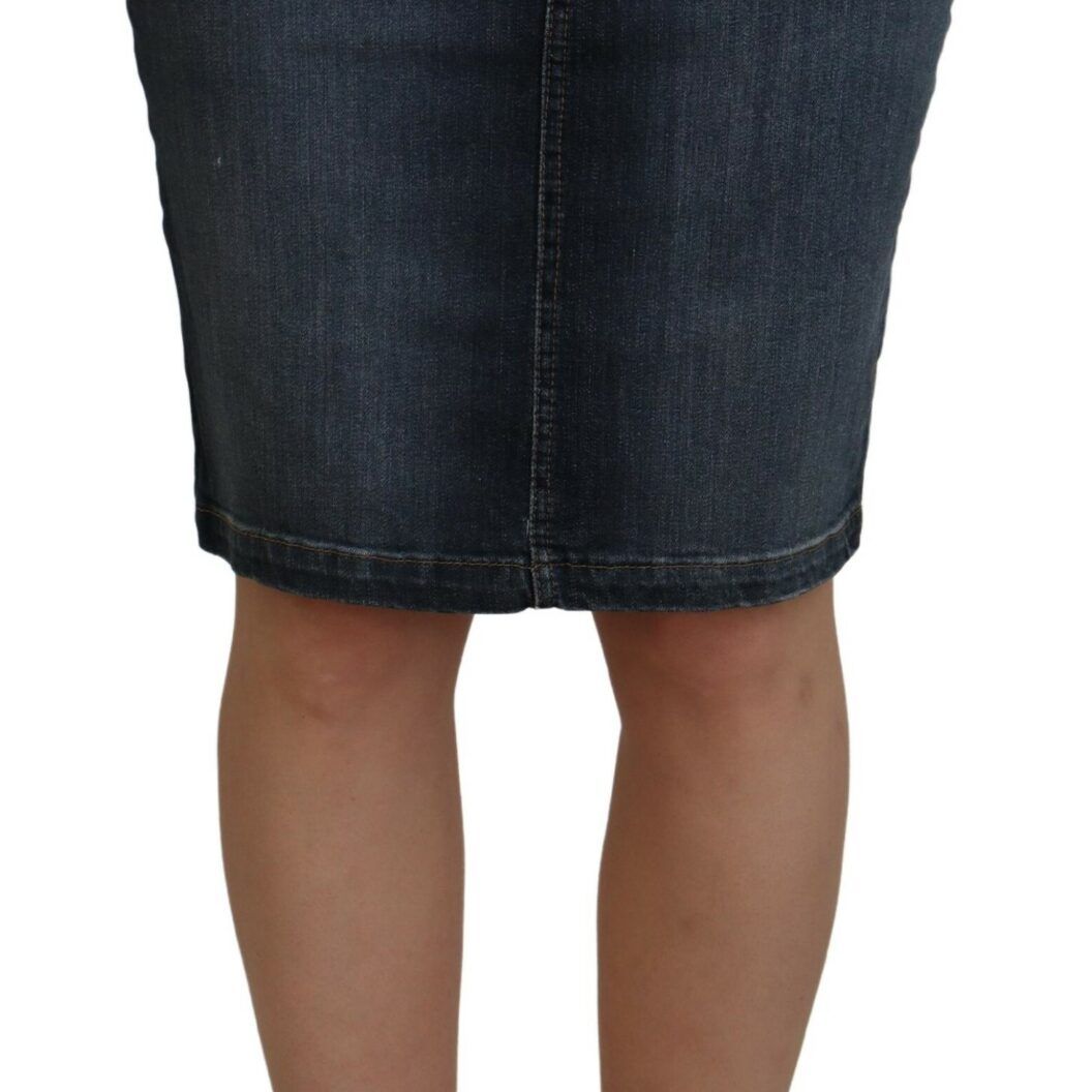 Fiorucci Dark Blue Washed Mid Waist Pencil Cut Denim Skirt