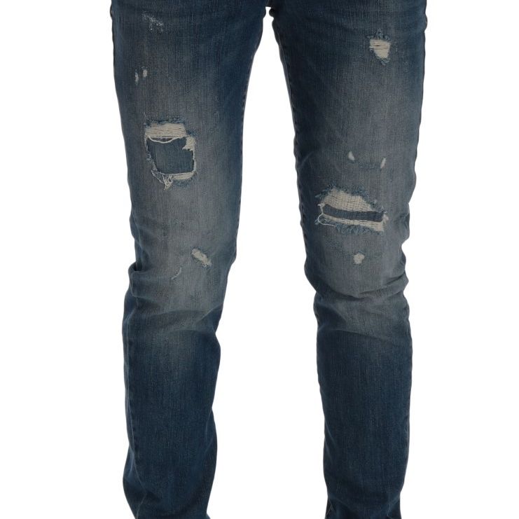 Frankie Morello Blue Wash Torn Dunfermile Slim Fit Jeans