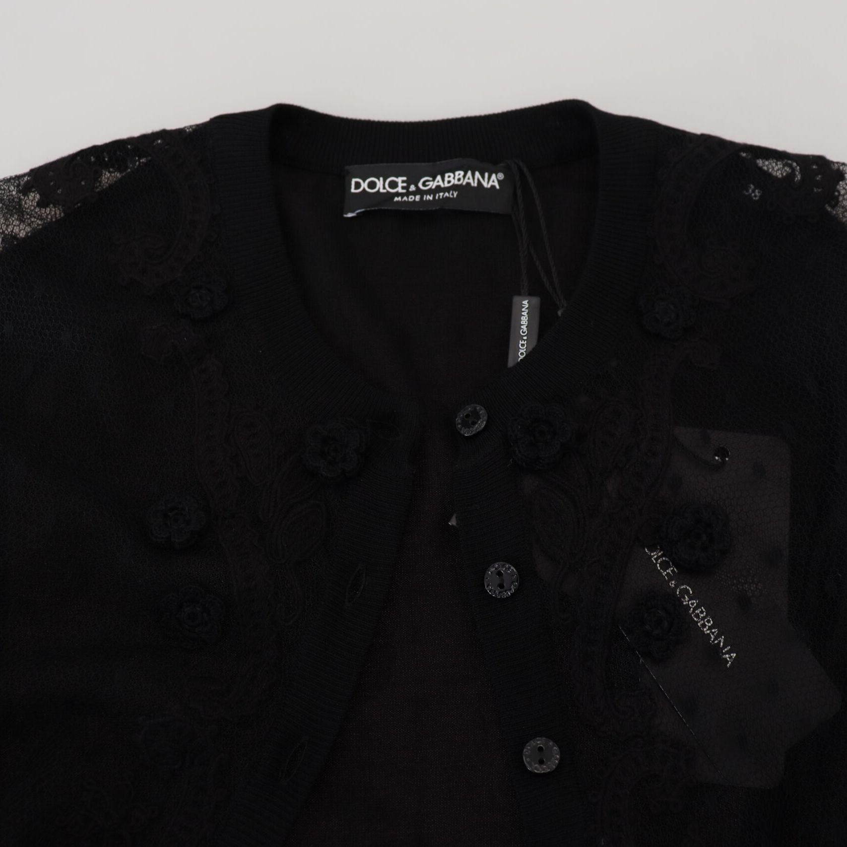 Dolce & Gabbana Black Floral Lace Button Cardigan Sweater