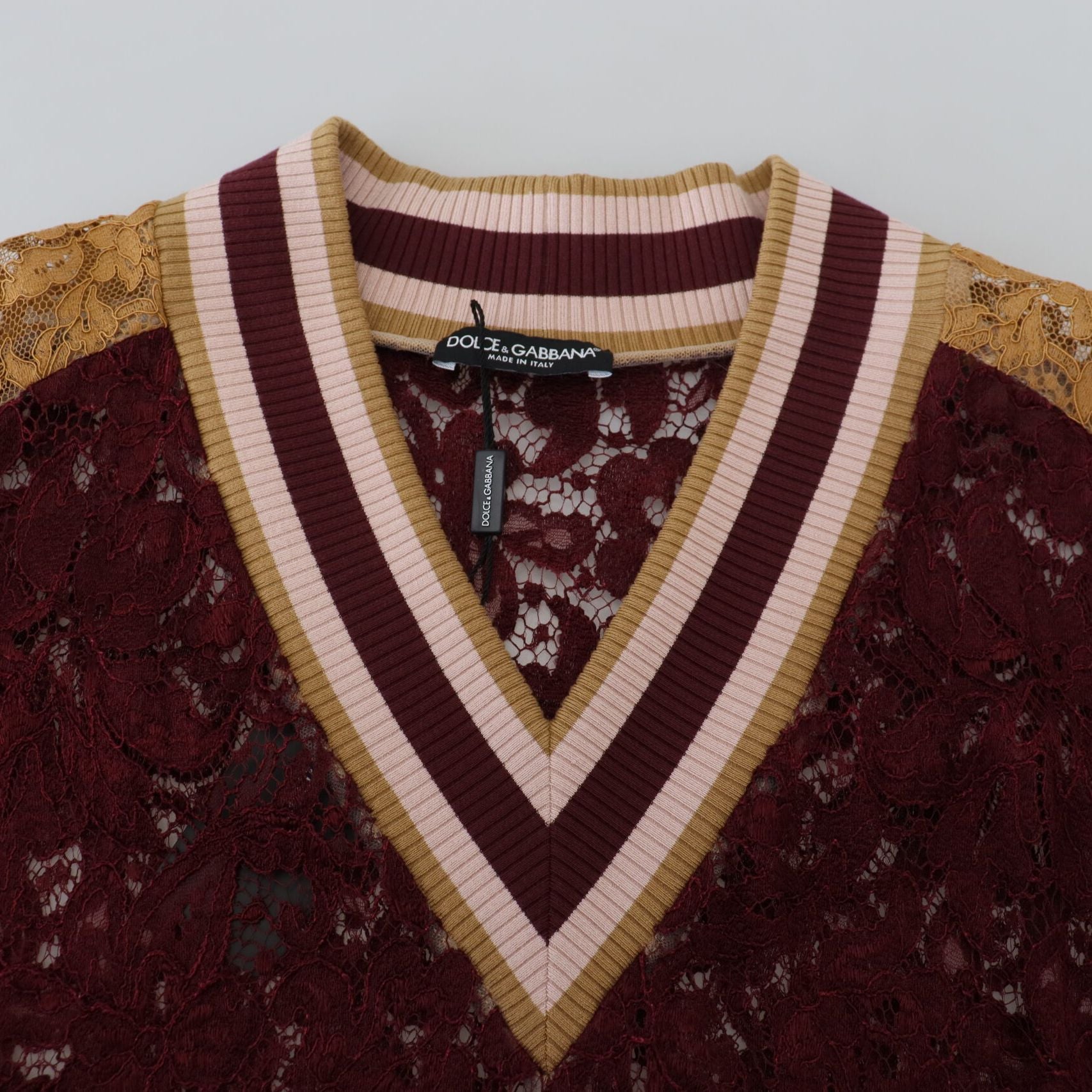 Dolce & Gabbana Multicolor Lace V-neck Pullover Sweater