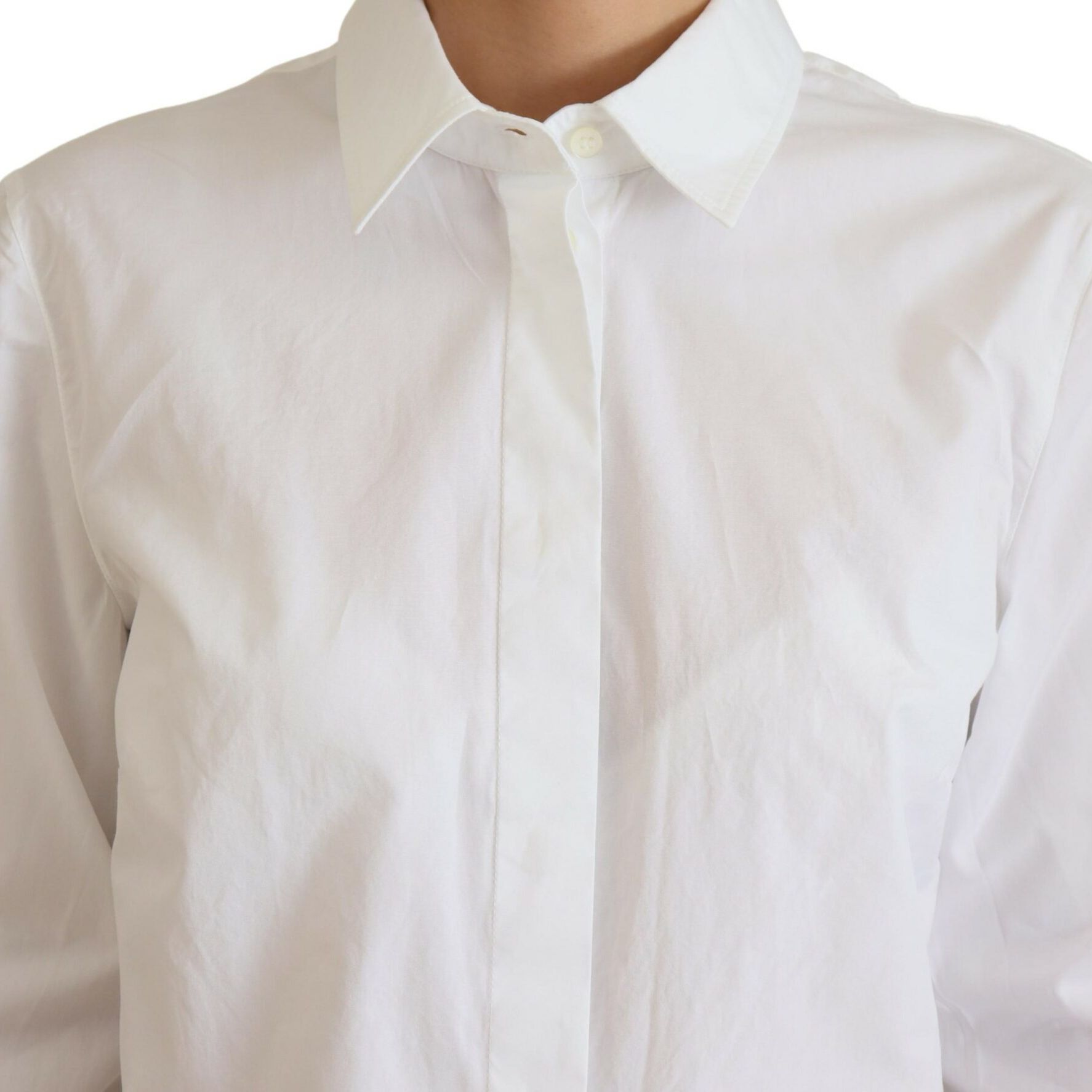Dolce & Gabbana White Cotton Collared Long Sleeves Formal Top