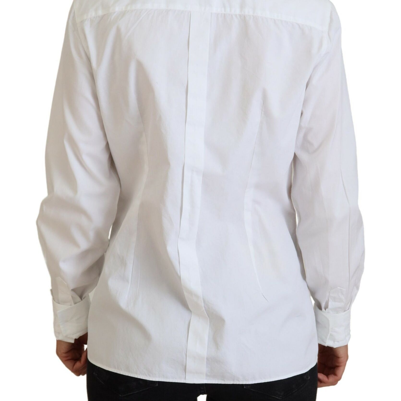 Dolce & Gabbana White Cotton Collared Long Sleeves Formal Top