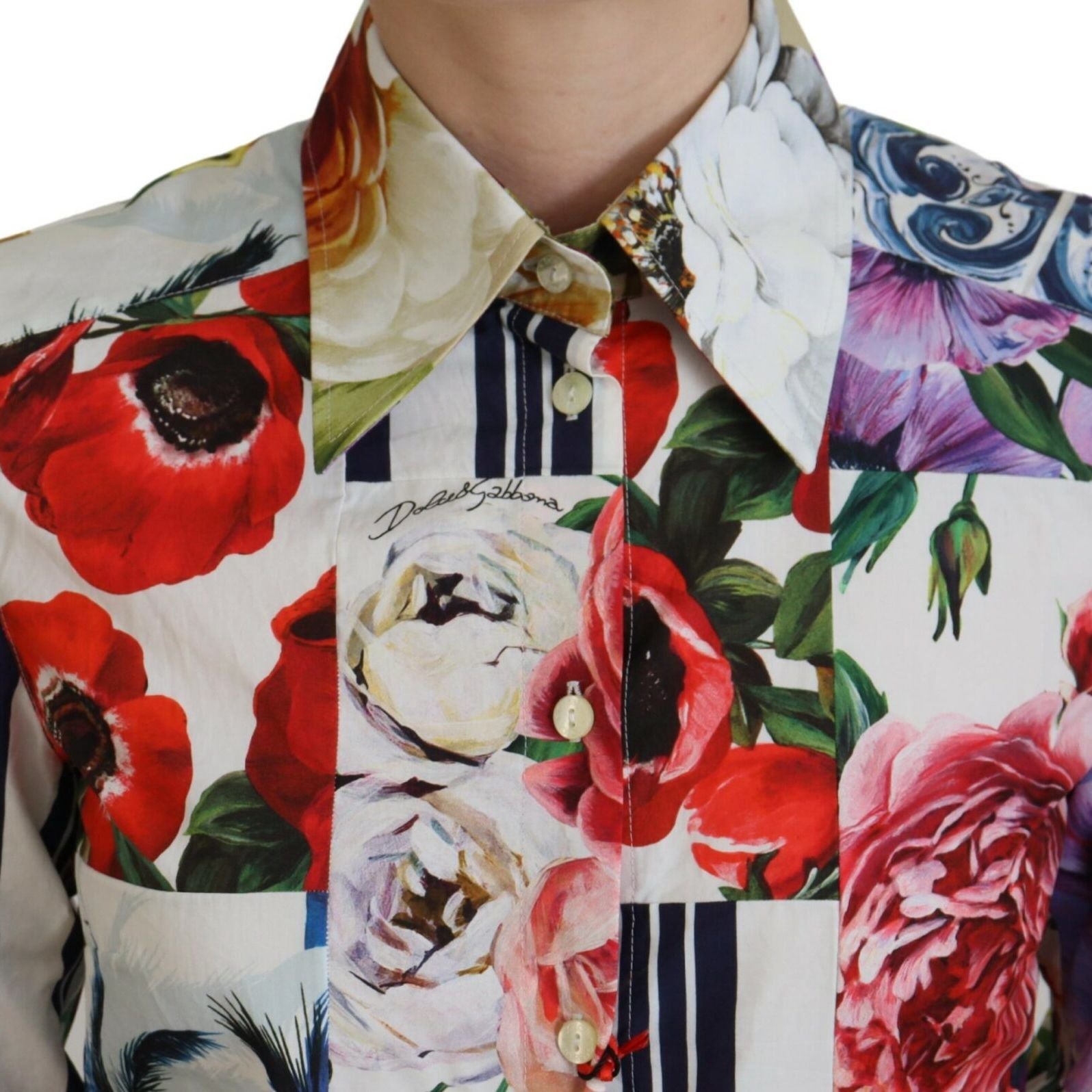 Dolce & Gabbana Multicolor Floral Cotton Collared Blouse Top