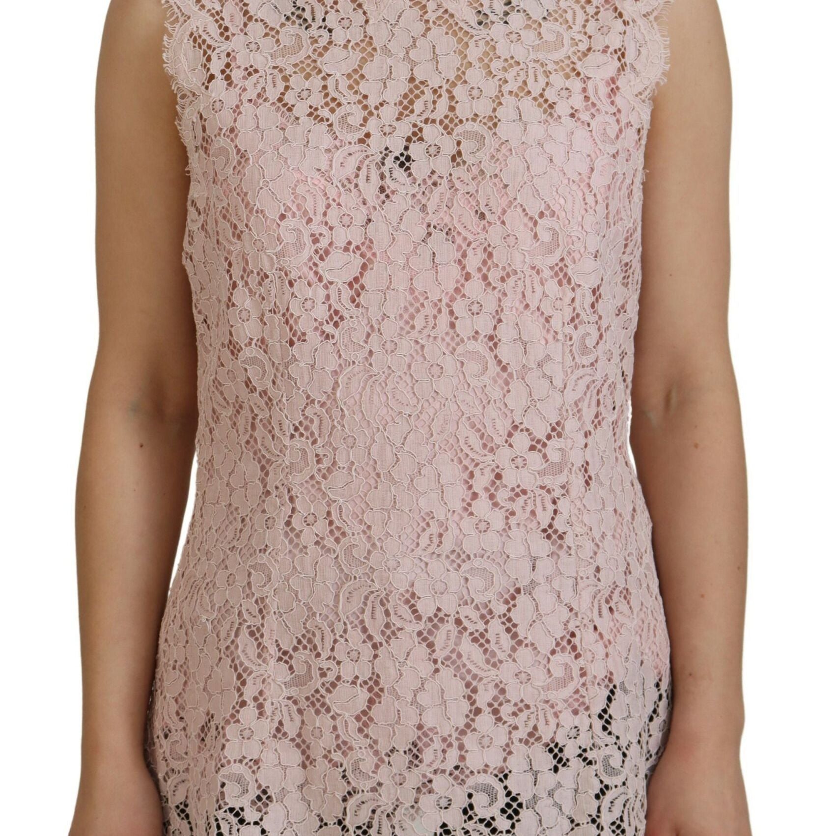 Dolce & Gabbana Pink Floral Lace Sleeveless Tank Blouse Top