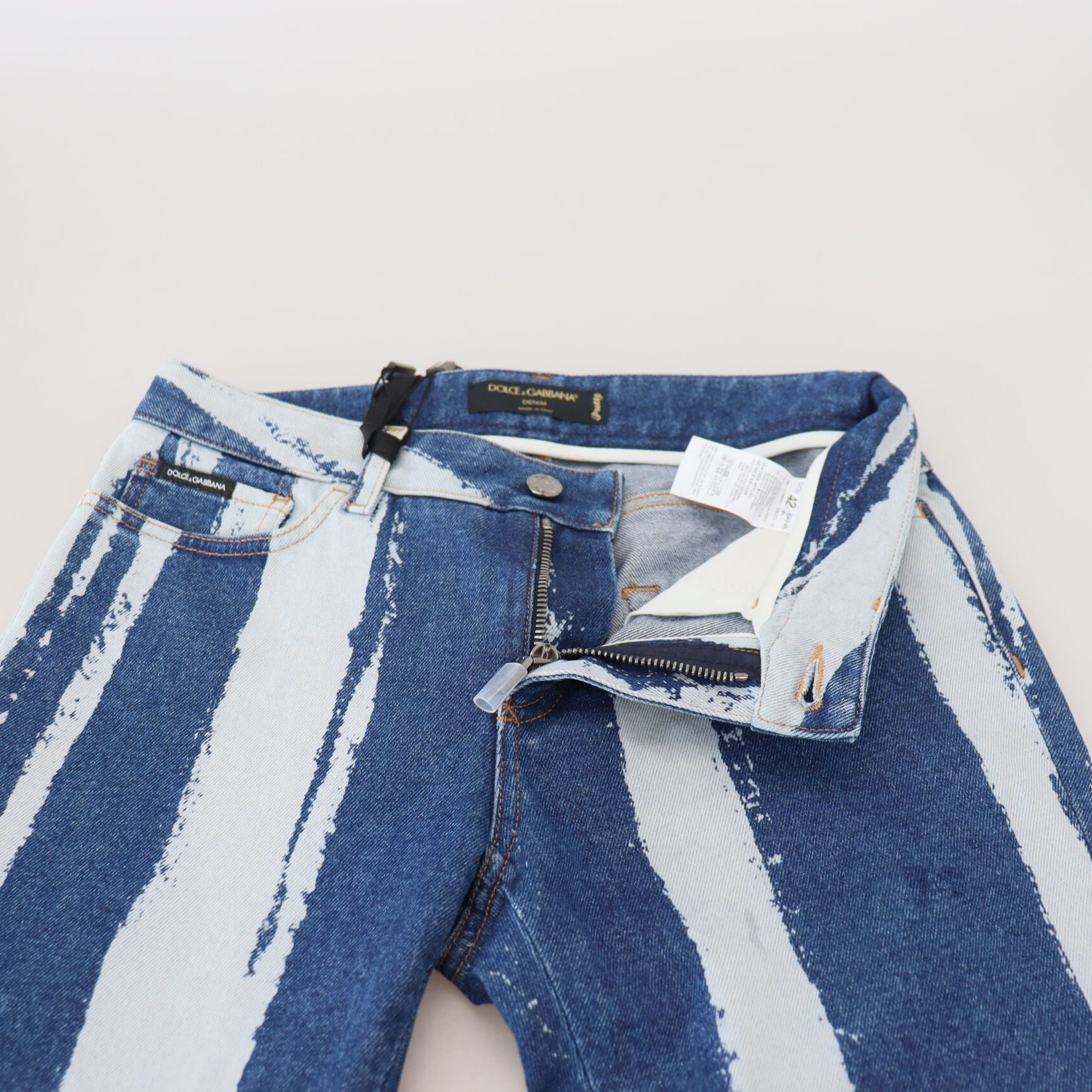 Dolce & Gabbana Cobalt Blue Stripes Skinny Denim Cotton Jeans