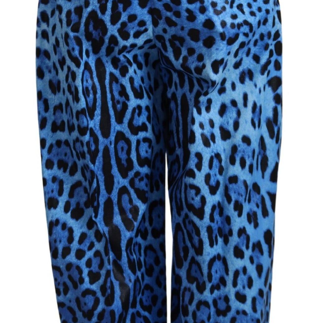 Dolce & Gabbana Blue Leopard Print High Waist Pants