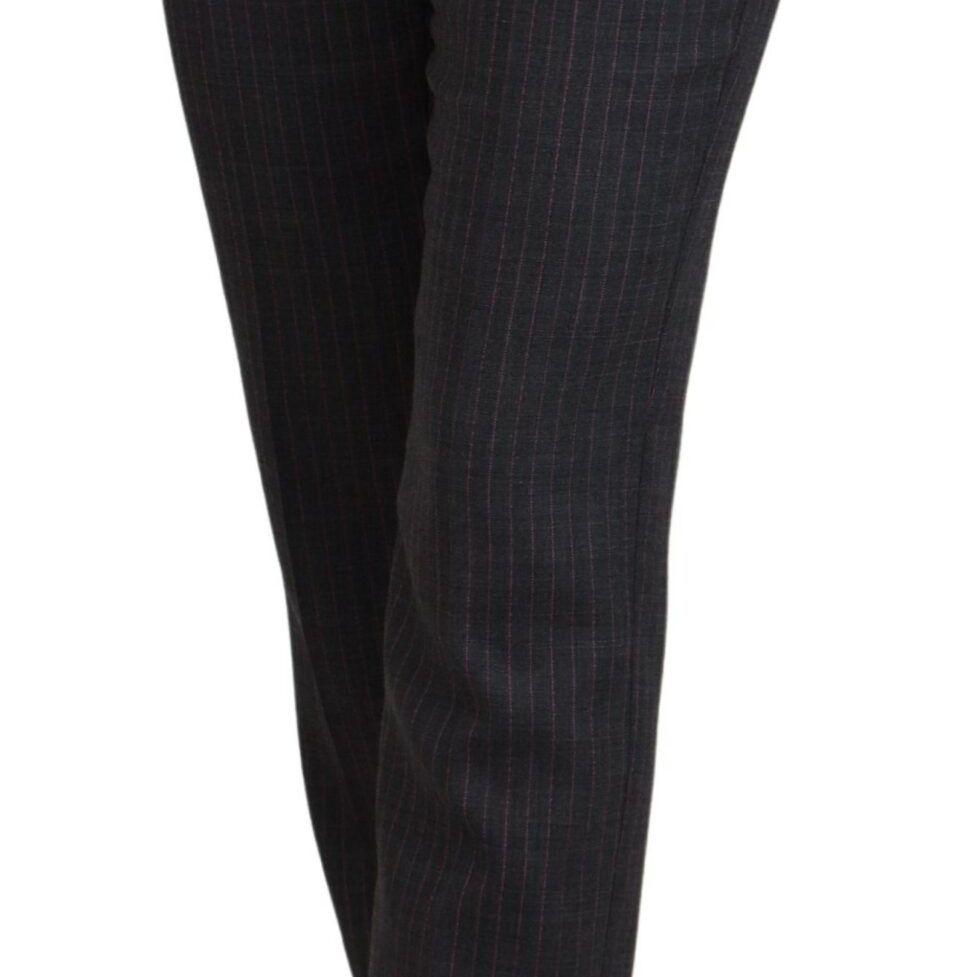 Dolce & Gabbana Gray Stripes Wool Tapered Women Pants
