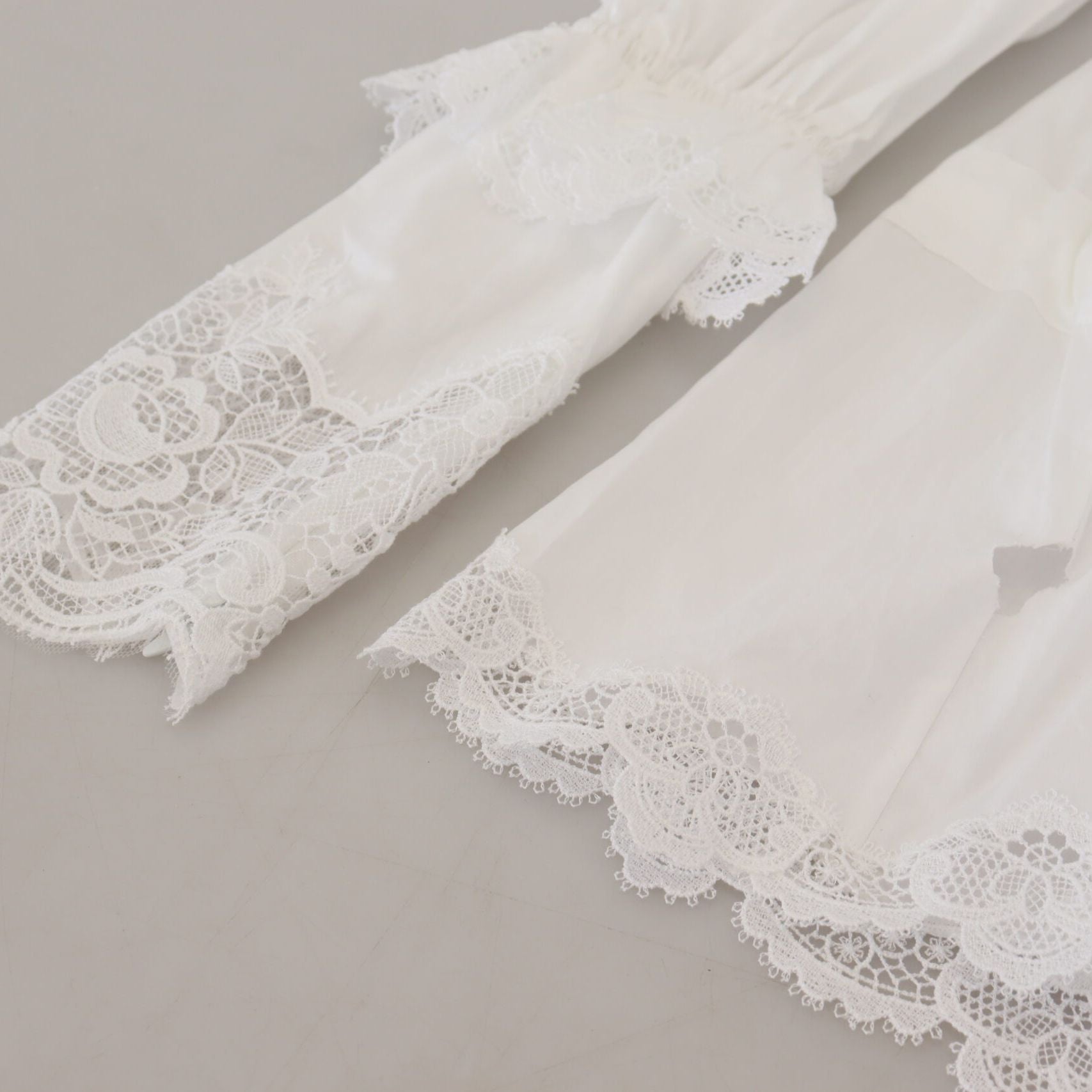 Dolce & Gabbana White Cotton Lace Trim Turtle Neck Blouse Top